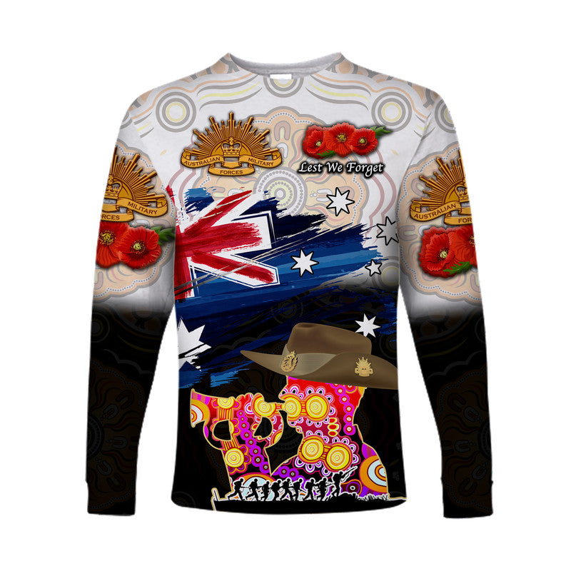 (Custom Personalised) Australia Aboriginal ANZAC Long Sleeve Shirt Remembrance Vibes - White - Vibe Hoodie Shop