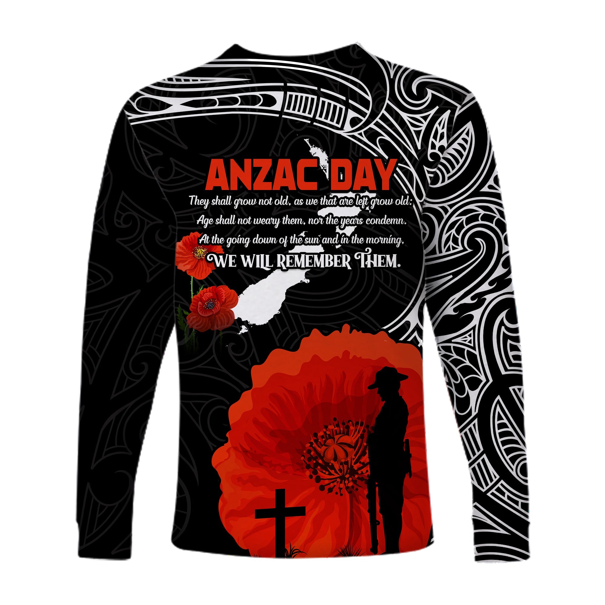 (Custom Personalised) New Zealand ANZAC 2022 Long Sleeve Shirt Maori Mix Fern Poppy - Vibe Hoodie Shop