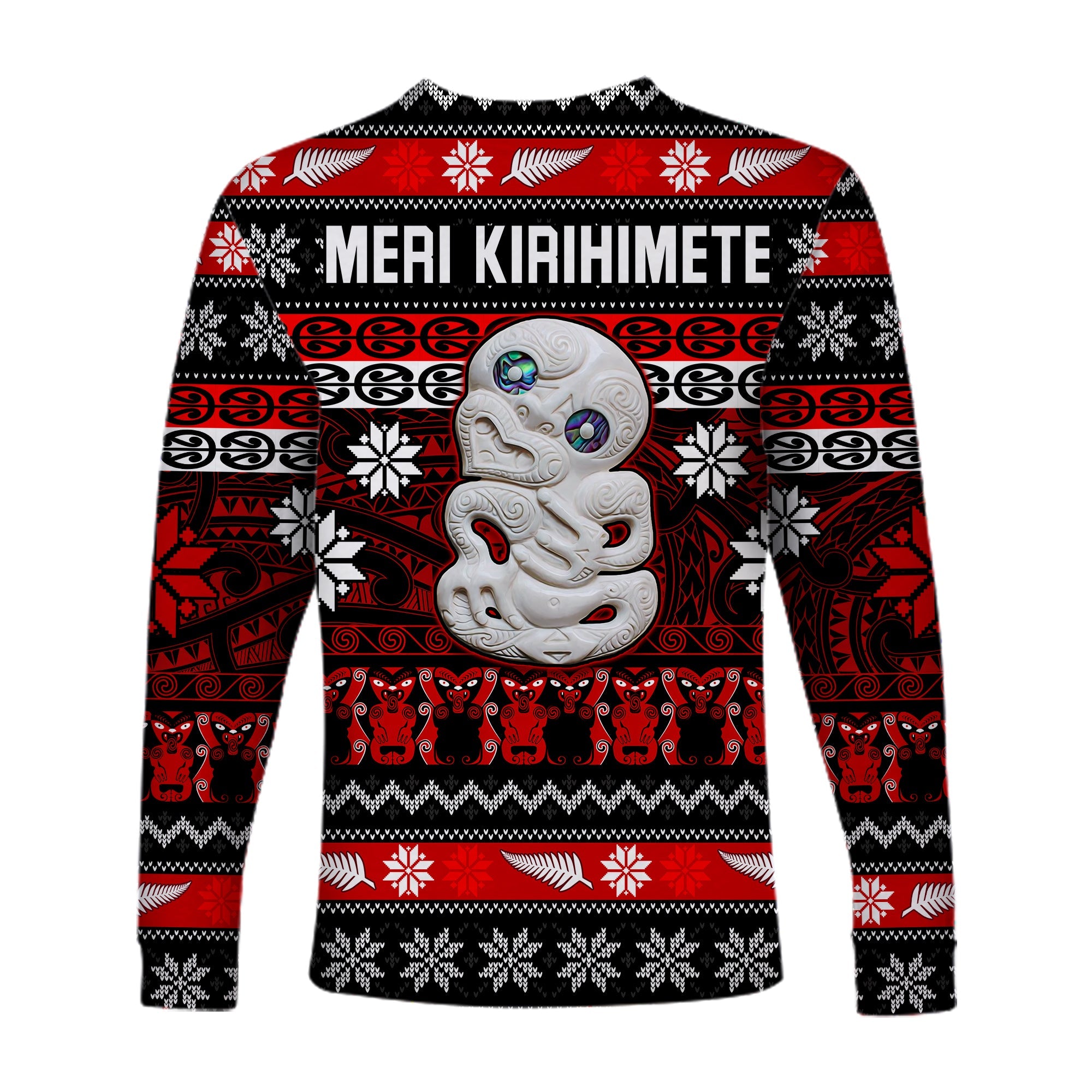 New Zealand Hei Tiki Christmas Long Sleeve Shirt Maori Meri Kirihimete - Vibe Hoodie Shop