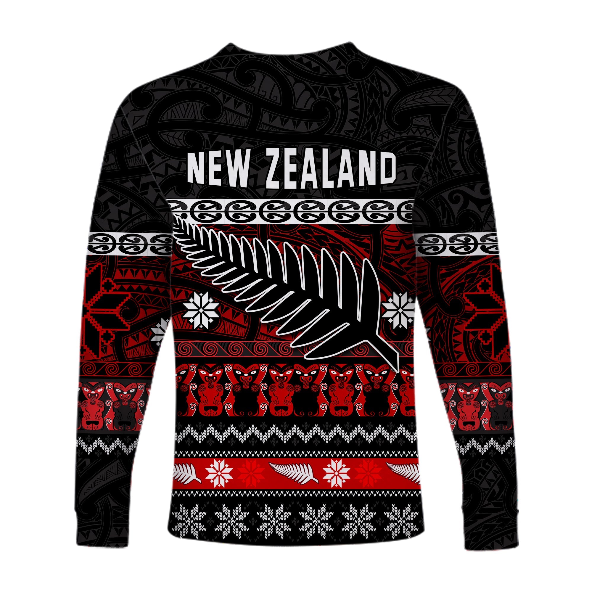 (Custom Personalised) New Zealand Silver Fern Christmas Long Sleeve Shirt Maori Meri Kirihimete - Vibe Hoodie Shop