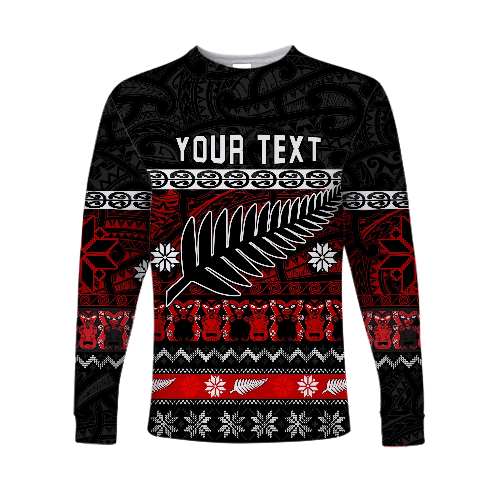 (Custom Personalised) New Zealand Silver Fern Christmas Long Sleeve Shirt Maori Meri Kirihimete - Vibe Hoodie Shop