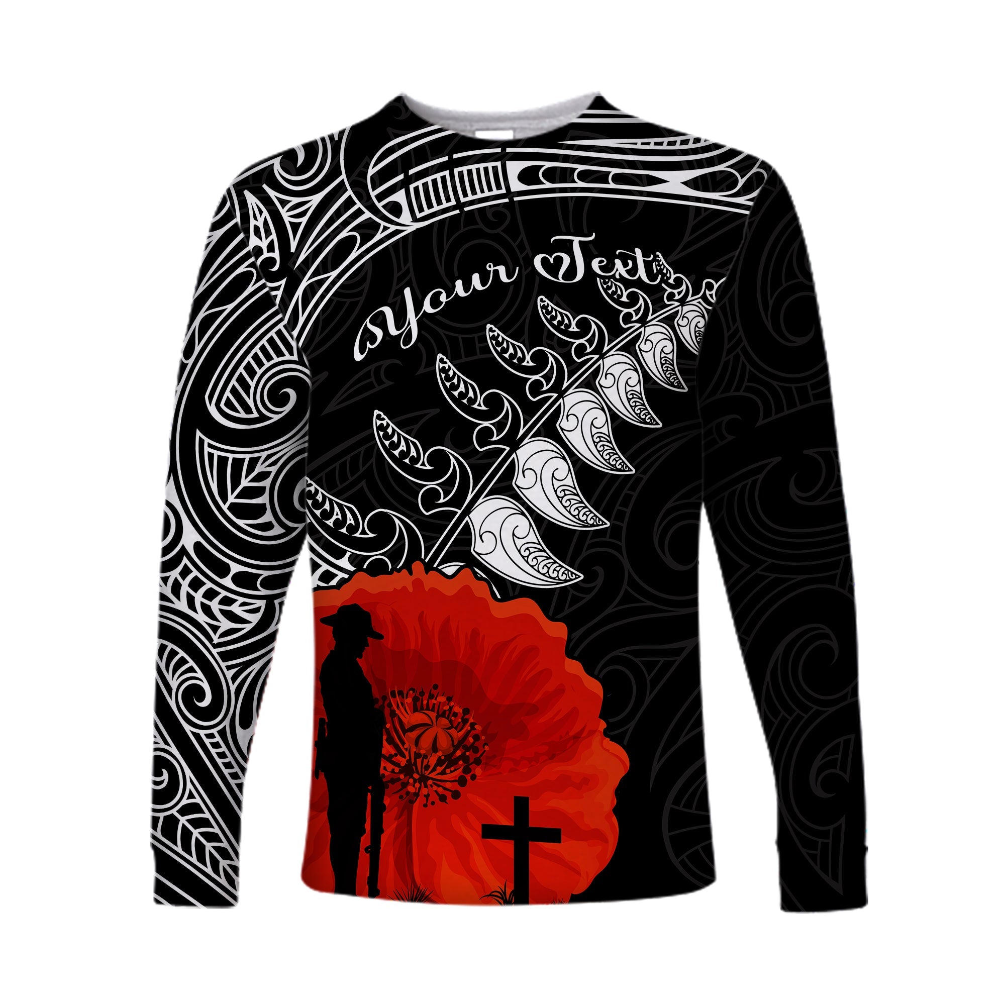 (Custom Personalised) New Zealand ANZAC 2022 Long Sleeve Shirt Maori Mix Fern Poppy - Vibe Hoodie Shop