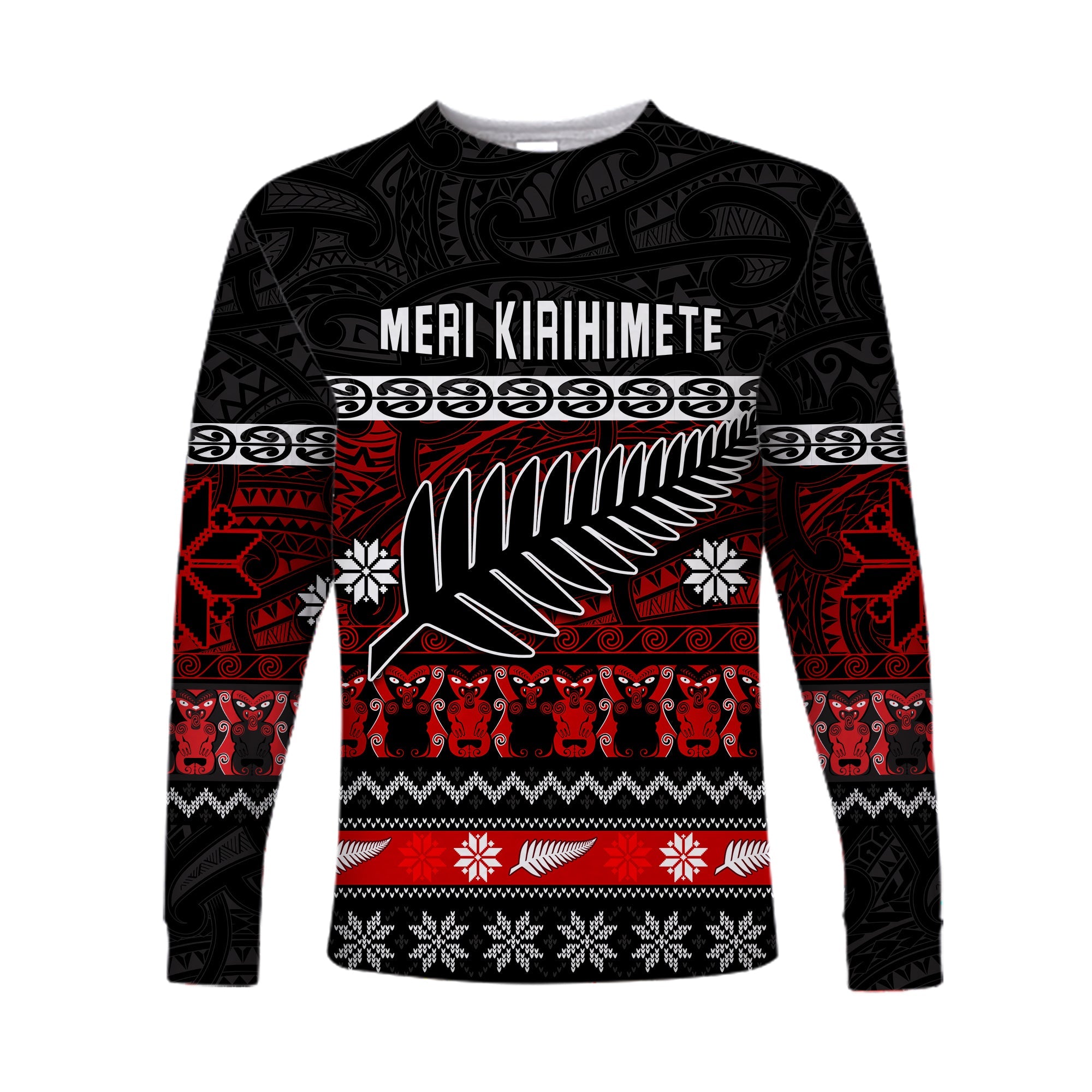 New Zealand Silver Fern Christmas Long Sleeve Shirt Maori Meri Kirihimete - Vibe Hoodie Shop