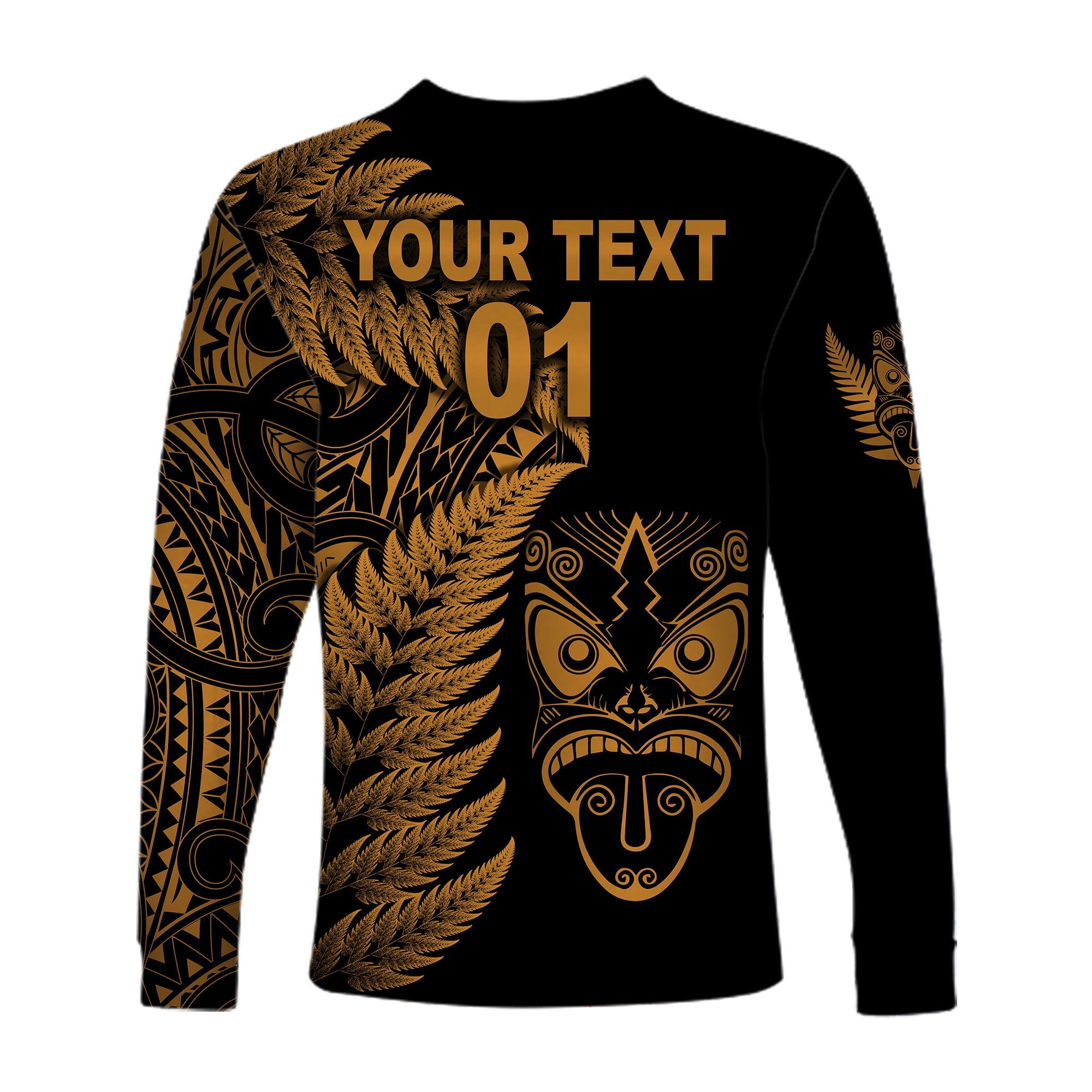 (Custom Personalised) New Zealand Haka Rugby Maori Long Sleeve Shirt Silver Fern Vibes - Gold - Vibe Hoodie Shop