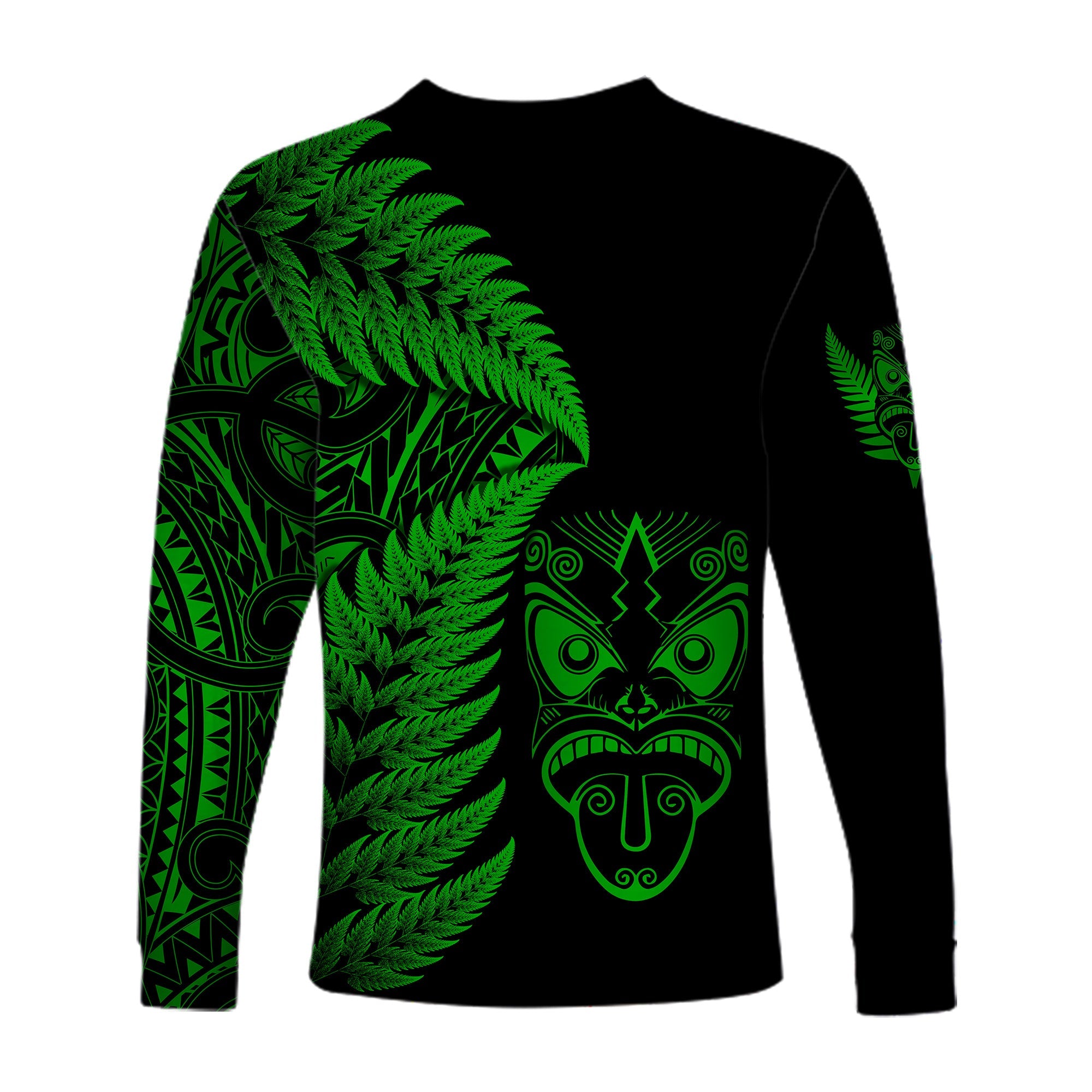 New Zealand Haka Rugby Maori Long Sleeve Shirt Silver Fern Vibes - Green - Vibe Hoodie Shop