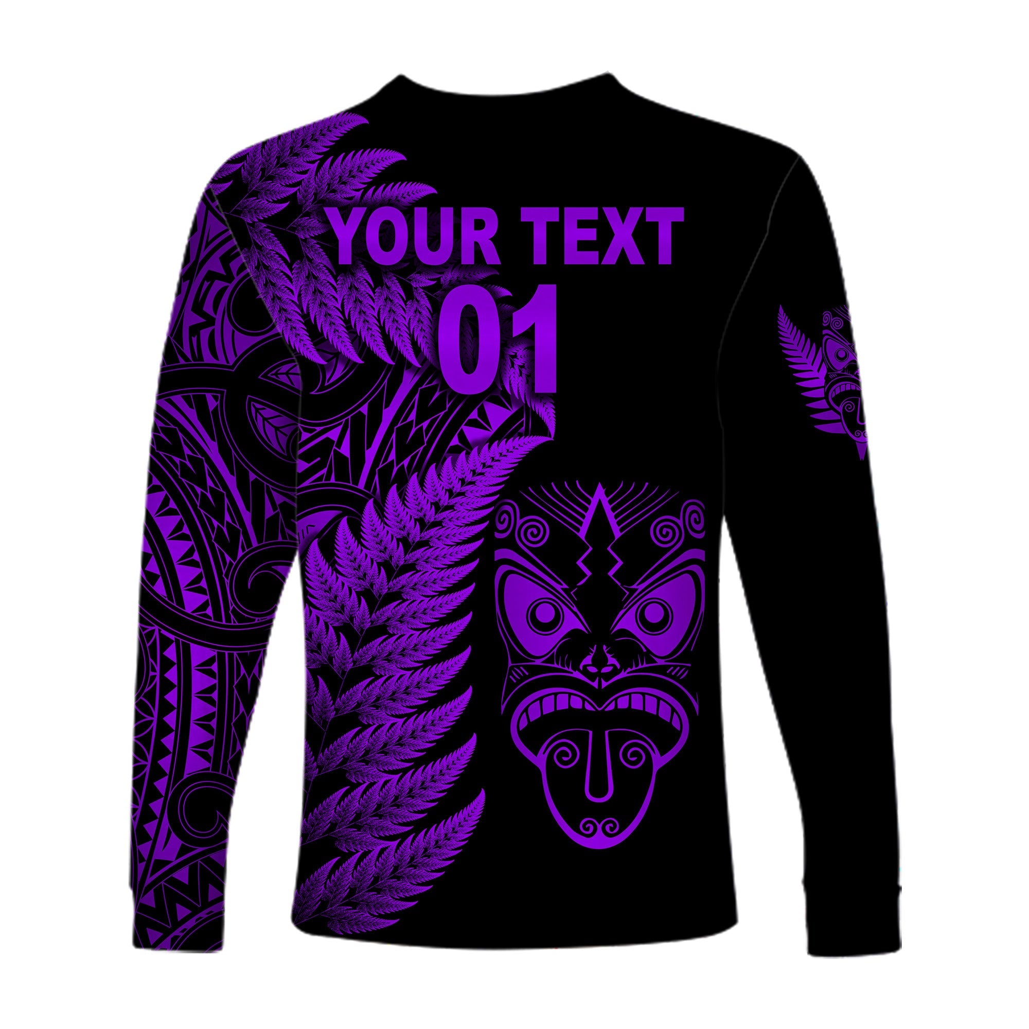 (Custom Personalised) New Zealand Haka Rugby Maori Long Sleeve Shirt Silver Fern Vibes - Purple - Vibe Hoodie Shop