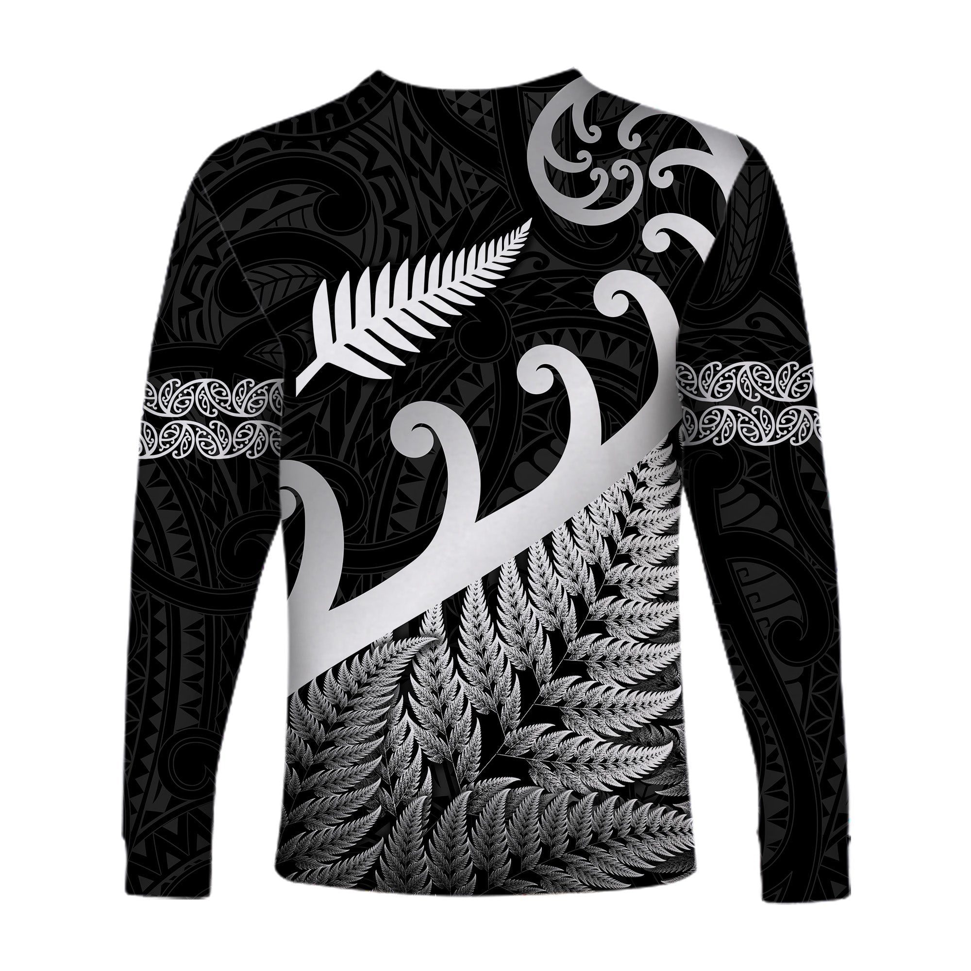 New Zealand Rugby Maori Long Sleeve Shirt Silver Fern Koru Vibes - Black - Vibe Hoodie Shop