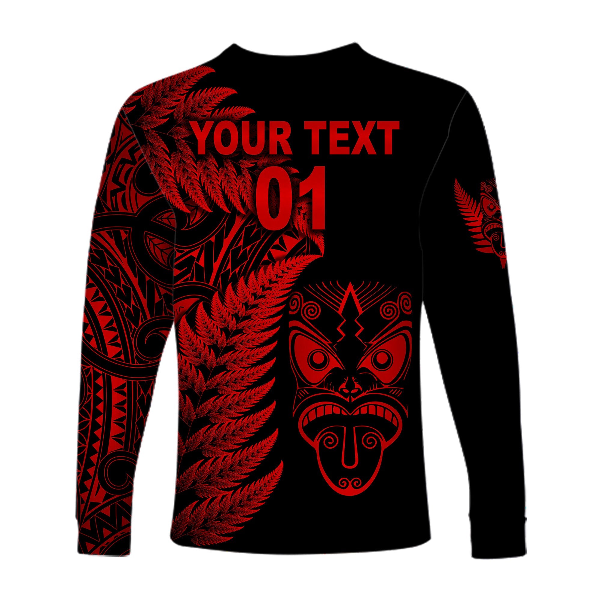 (Custom Personalised) New Zealand Haka Rugby Maori Long Sleeve Shirt Silver Fern Vibes - Red - Vibe Hoodie Shop