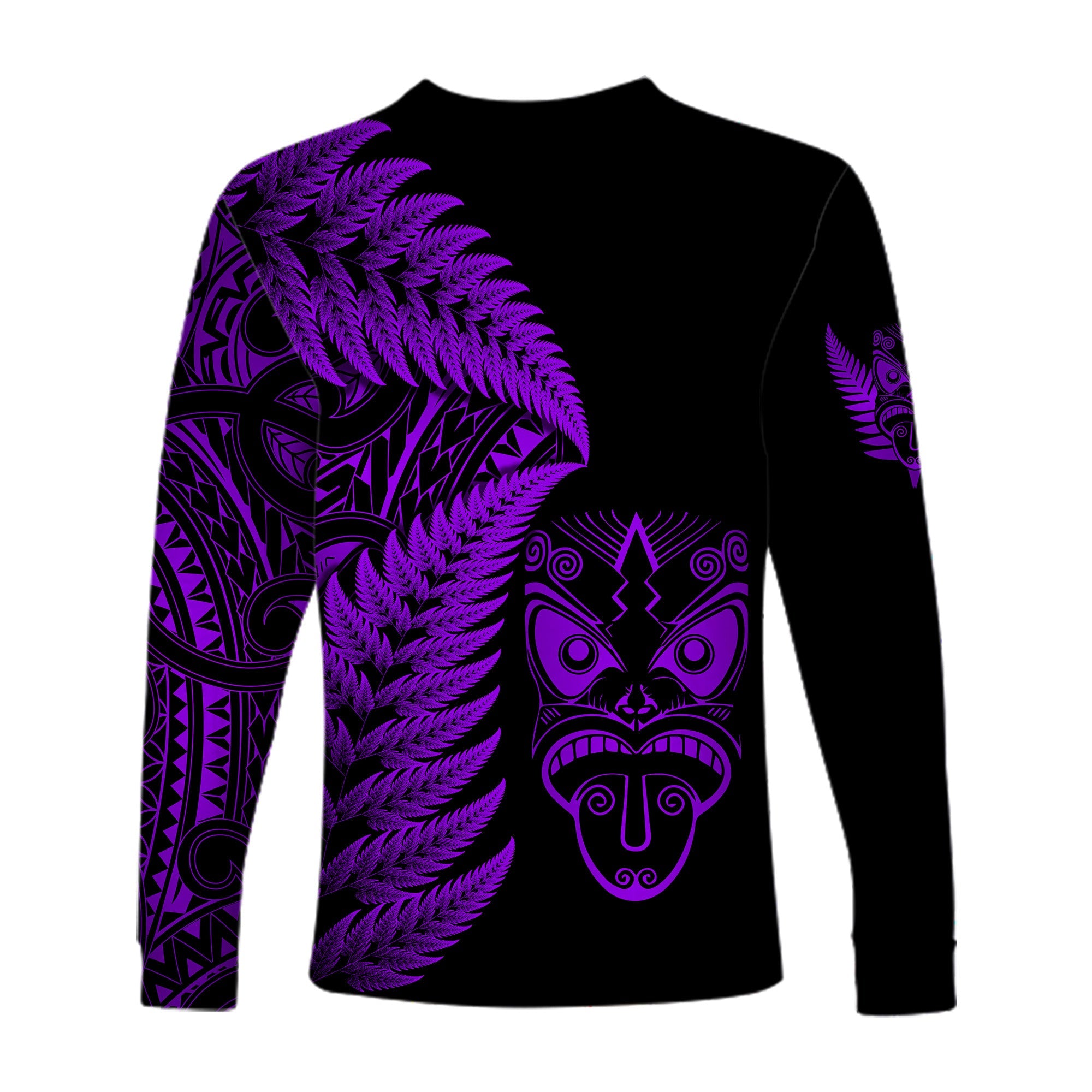 New Zealand Haka Rugby Maori Long Sleeve Shirt Silver Fern Vibes - Purple - Vibe Hoodie Shop