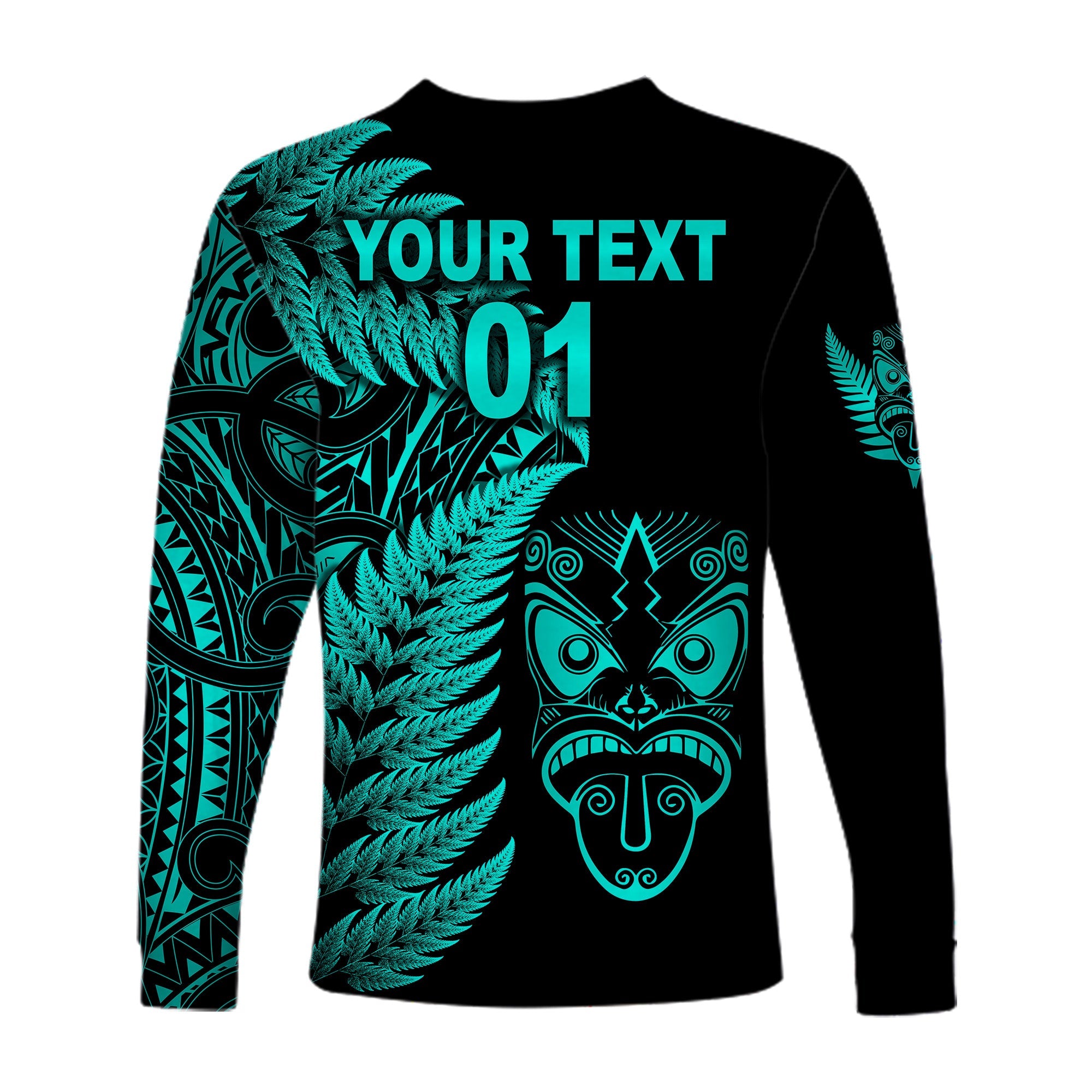 (Custom Personalised) New Zealand Haka Rugby Maori Long Sleeve Shirt Silver Fern Vibes - Turquoise - Vibe Hoodie Shop