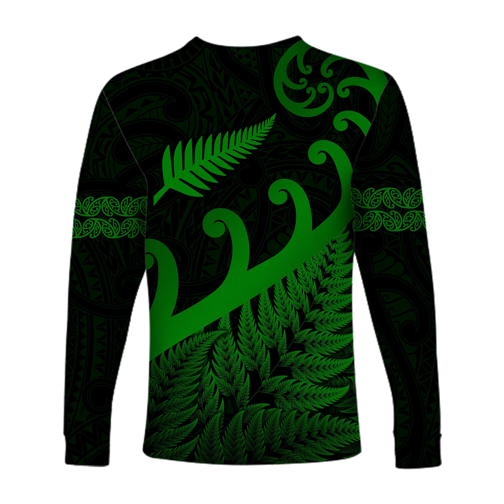 New Zealand Rugby Maori Long Sleeve Shirt Silver Fern Koru Vibes - Green - Vibe Hoodie Shop