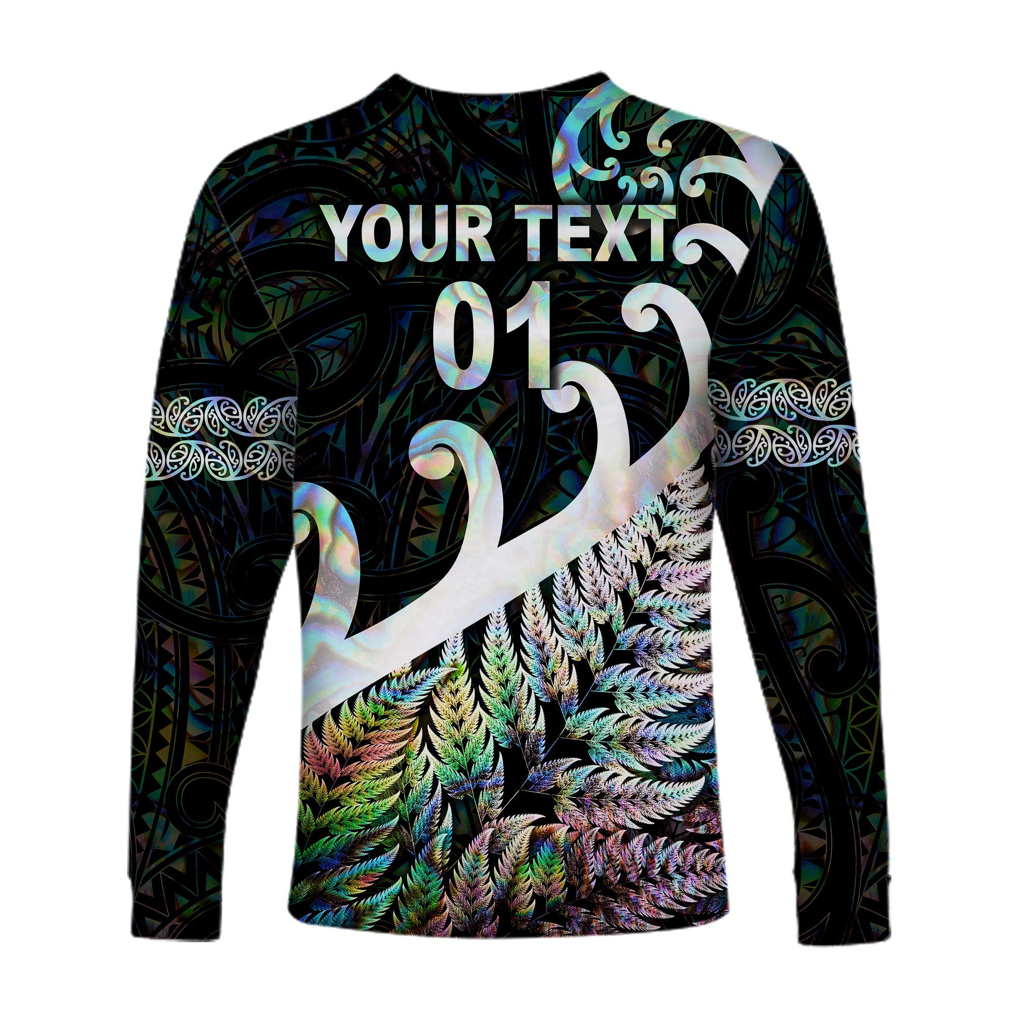 (Custom Personalised) New Zealand Rugby Maori Long Sleeve Shirt Silver Fern Koru Vibes - Paua Shell - Vibe Hoodie Shop