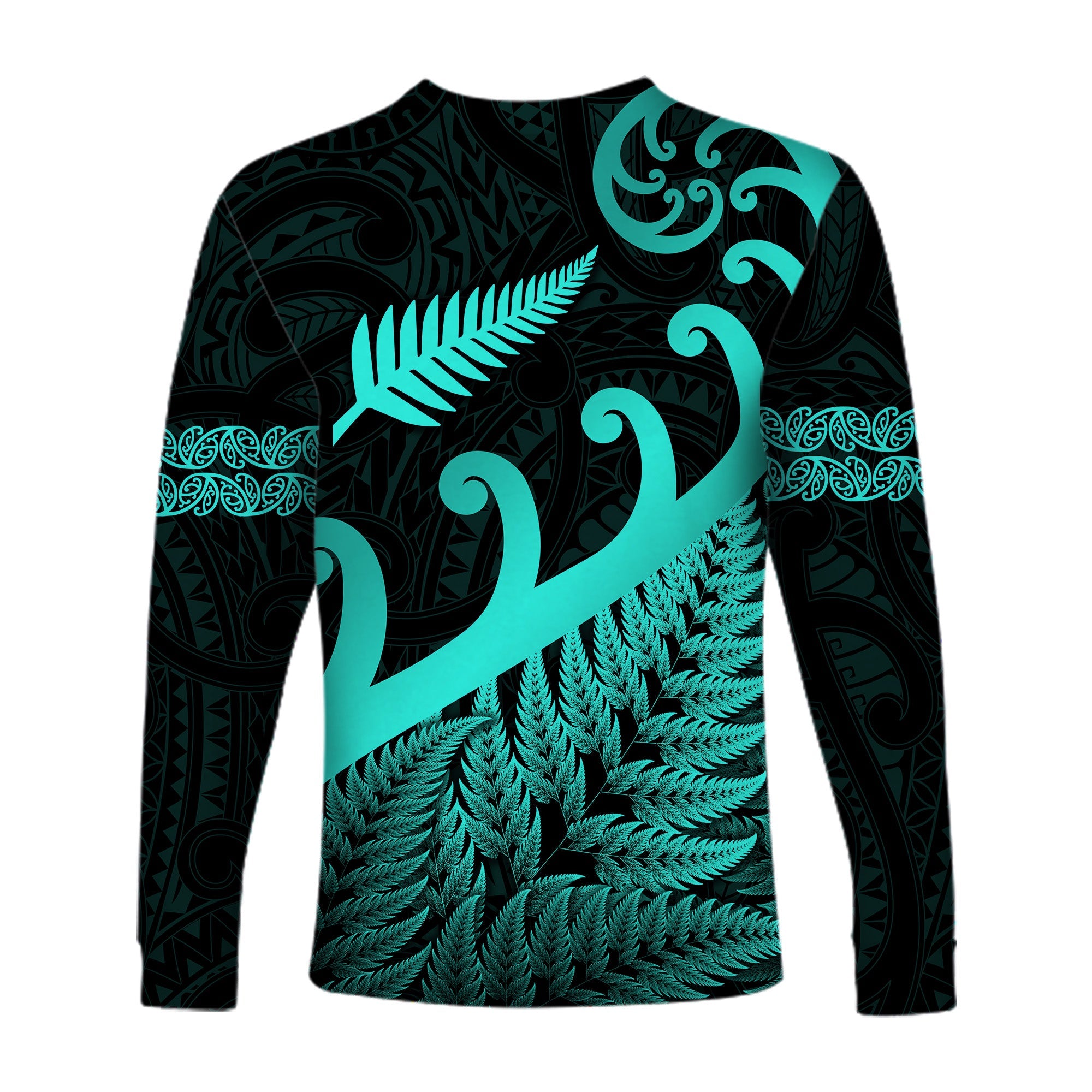 New Zealand Rugby Maori Long Sleeve Shirt Silver Fern Koru Vibes - Turquoise - Vibe Hoodie Shop