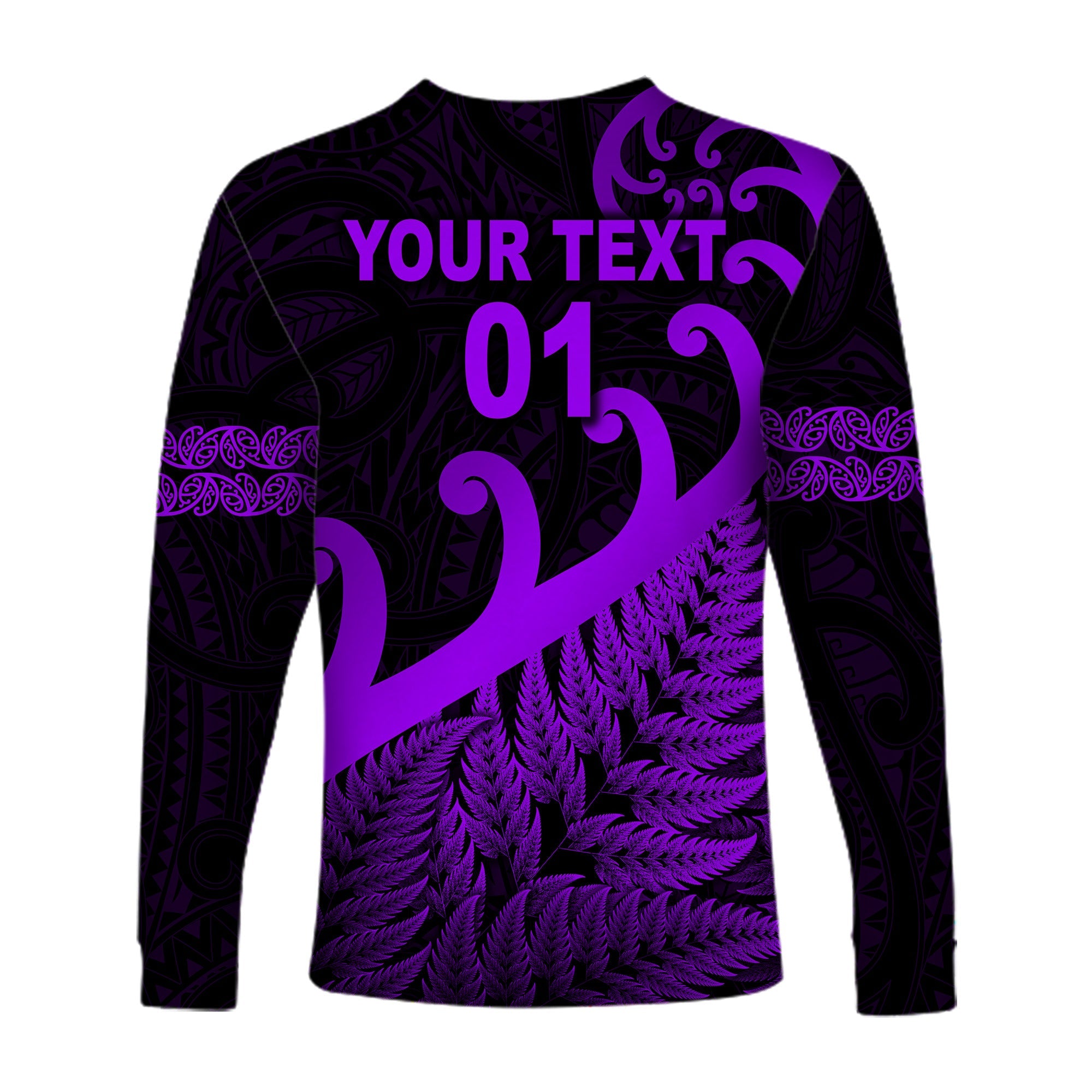 (Custom Personalised) New Zealand Rugby Maori Long Sleeve Shirt Silver Fern Koru Vibes - Purple - Vibe Hoodie Shop