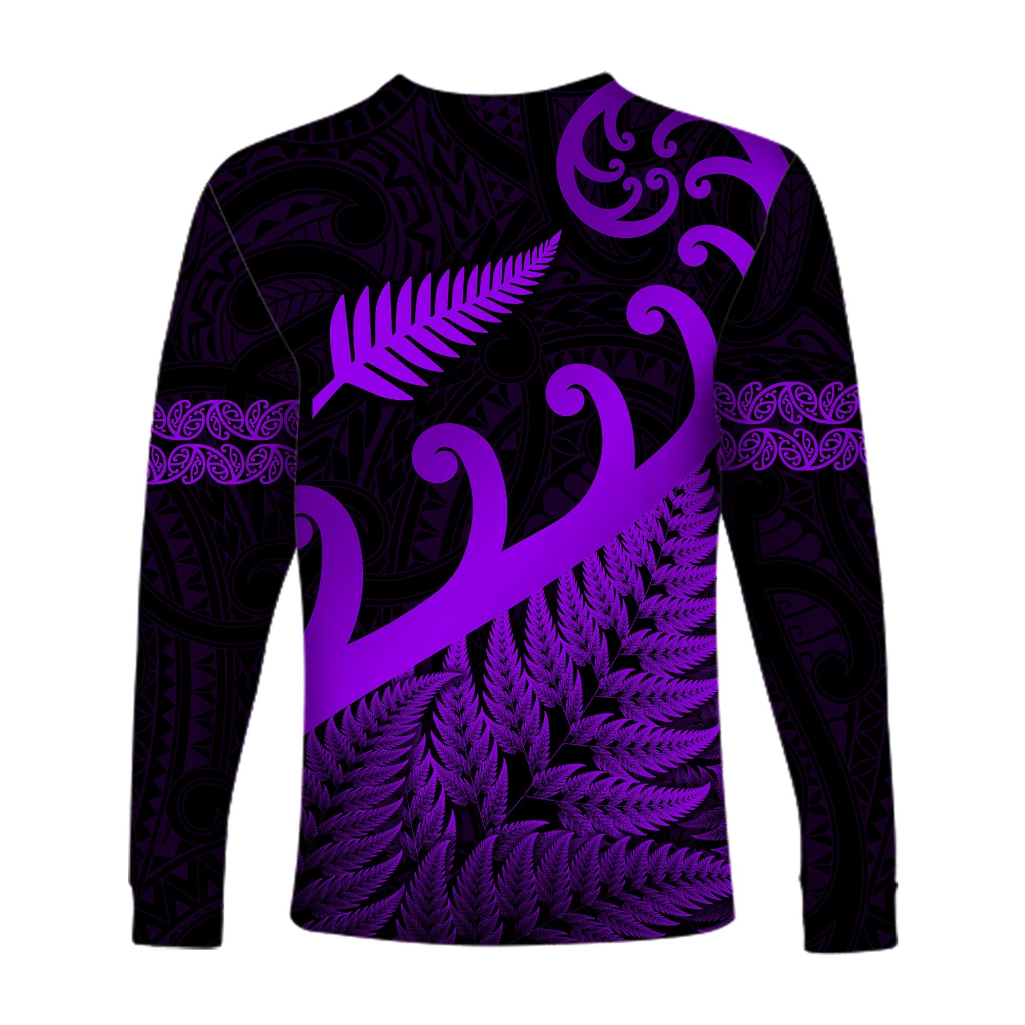 New Zealand Rugby Maori Long Sleeve Shirt Silver Fern Koru Vibes - Purple - Vibe Hoodie Shop