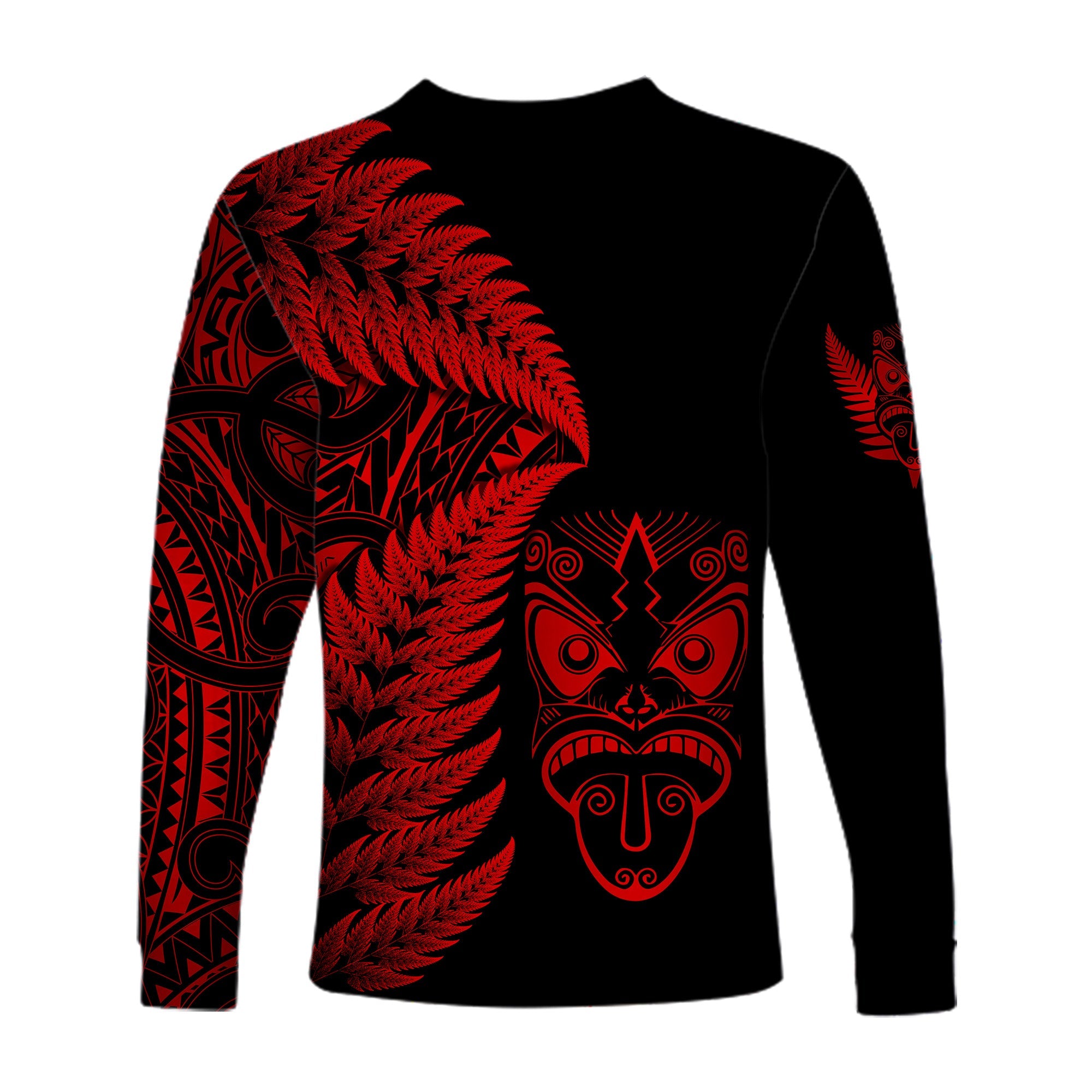 New Zealand Haka Rugby Maori Long Sleeve Shirt Silver Fern Vibes - Red - Vibe Hoodie Shop