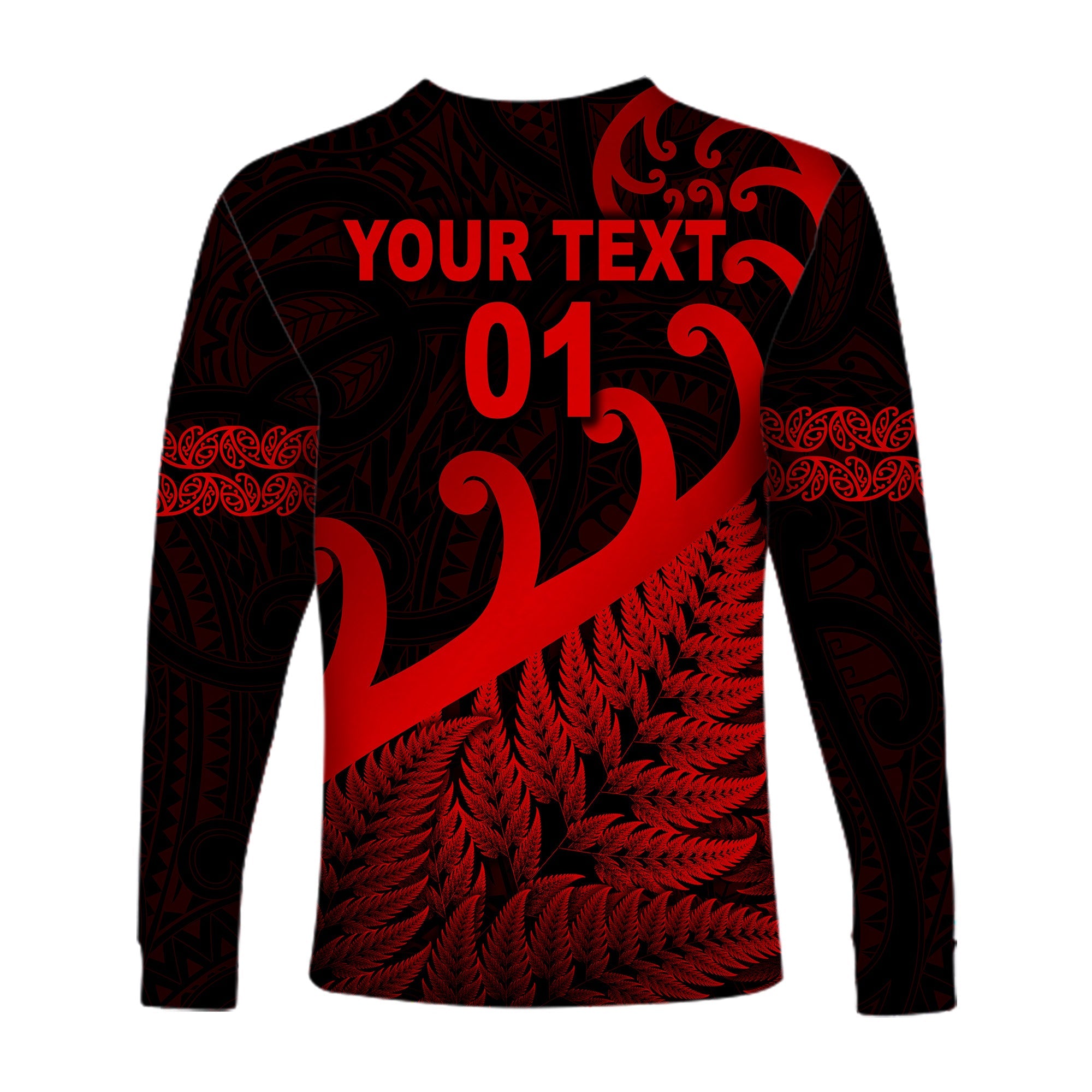 (Custom Personalised) New Zealand Rugby Maori Long Sleeve Shirt Silver Fern Koru Vibes - Red - Vibe Hoodie Shop