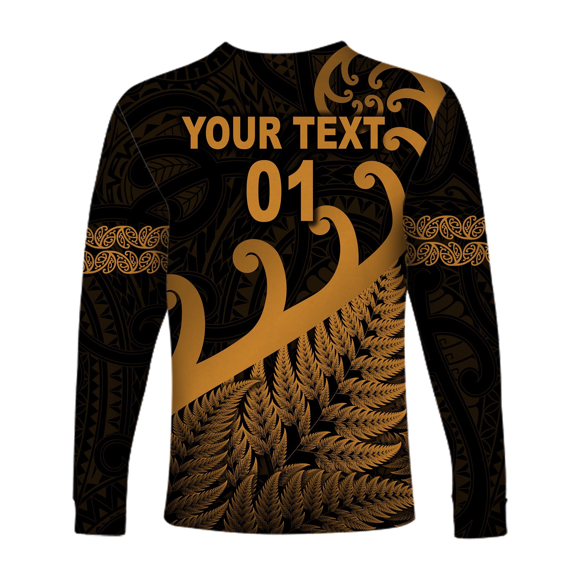 (Custom Personalised) New Zealand Rugby Maori Long Sleeve Shirt Silver Fern Koru Vibes - Gold - Vibe Hoodie Shop