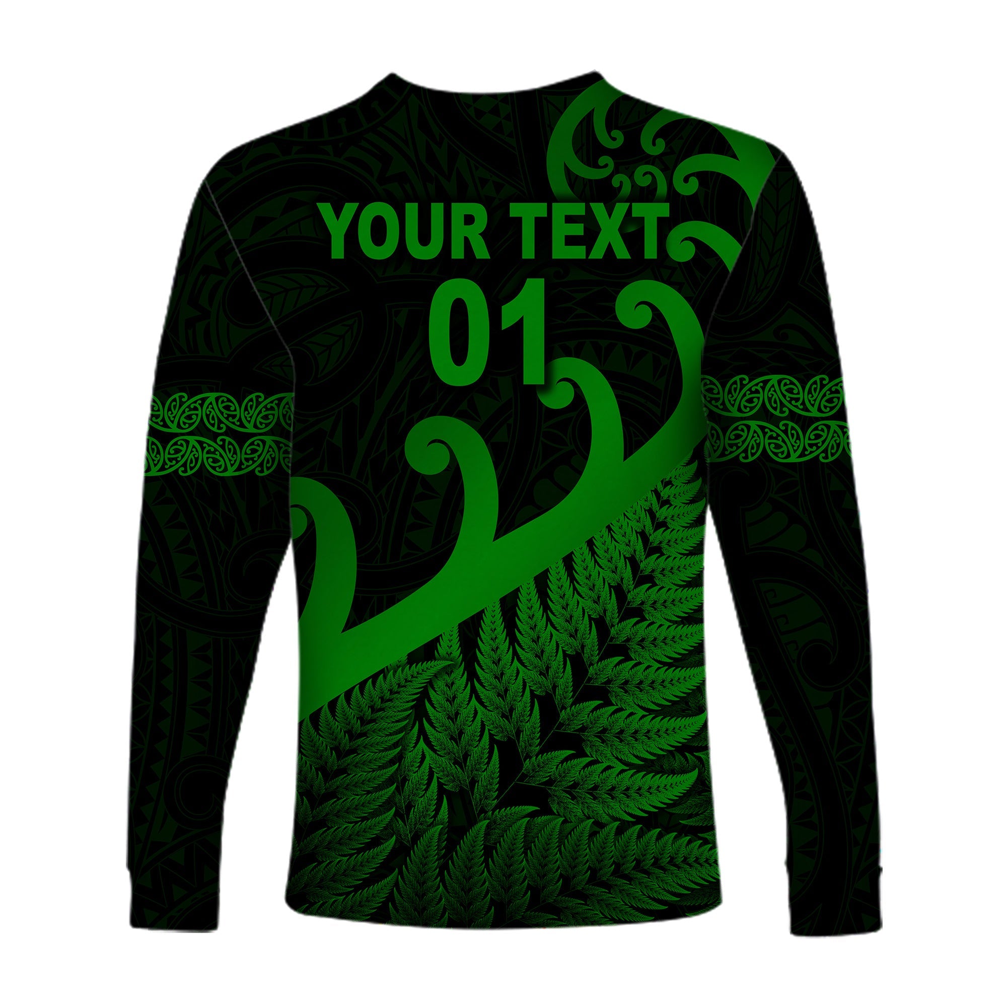 (Custom Personalised) New Zealand Rugby Maori Long Sleeve Shirt Silver Fern Koru Vibes - Green - Vibe Hoodie Shop