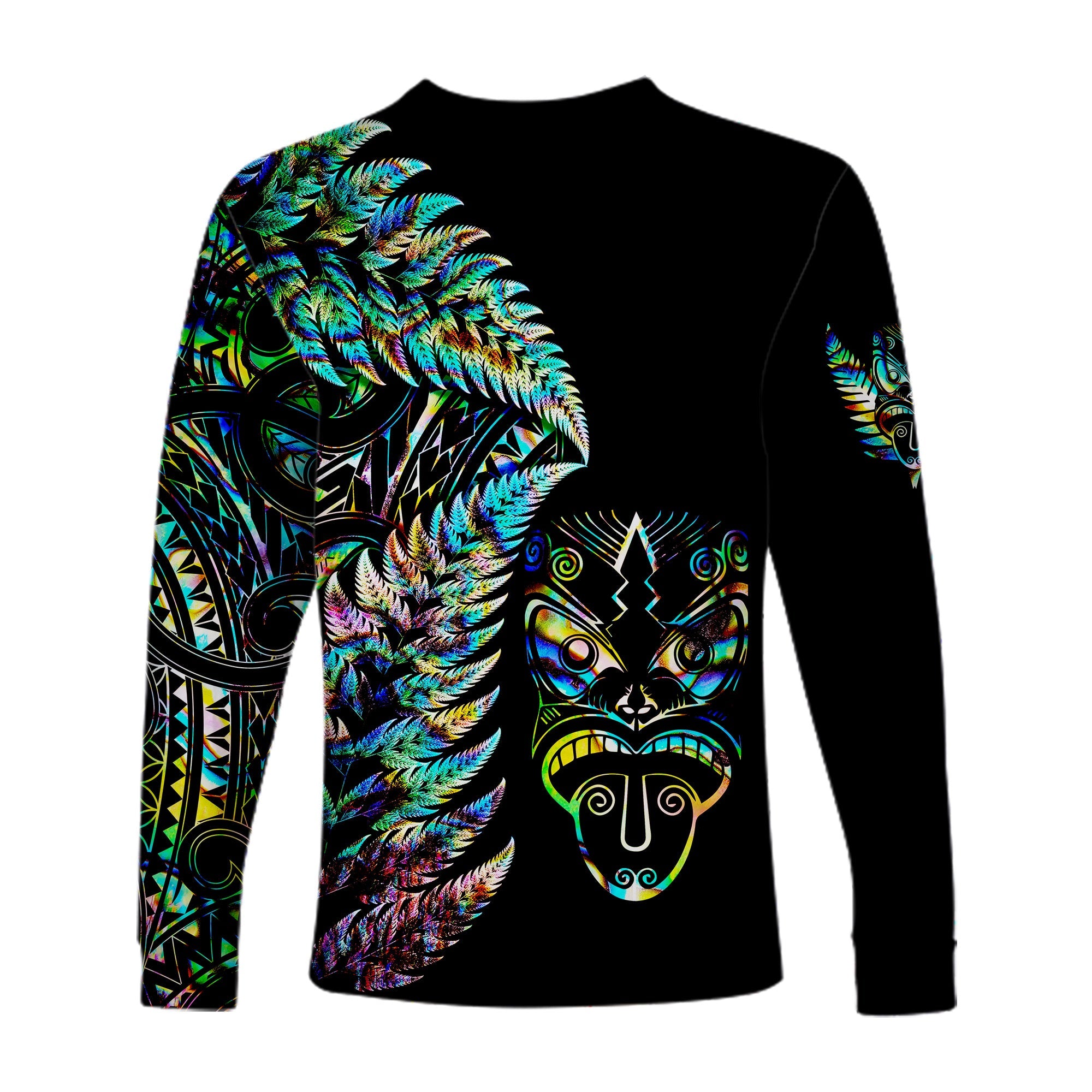 New Zealand Haka Rugby Maori Long Sleeve Shirt Silver Fern Vibes - Paua Shell - Vibe Hoodie Shop