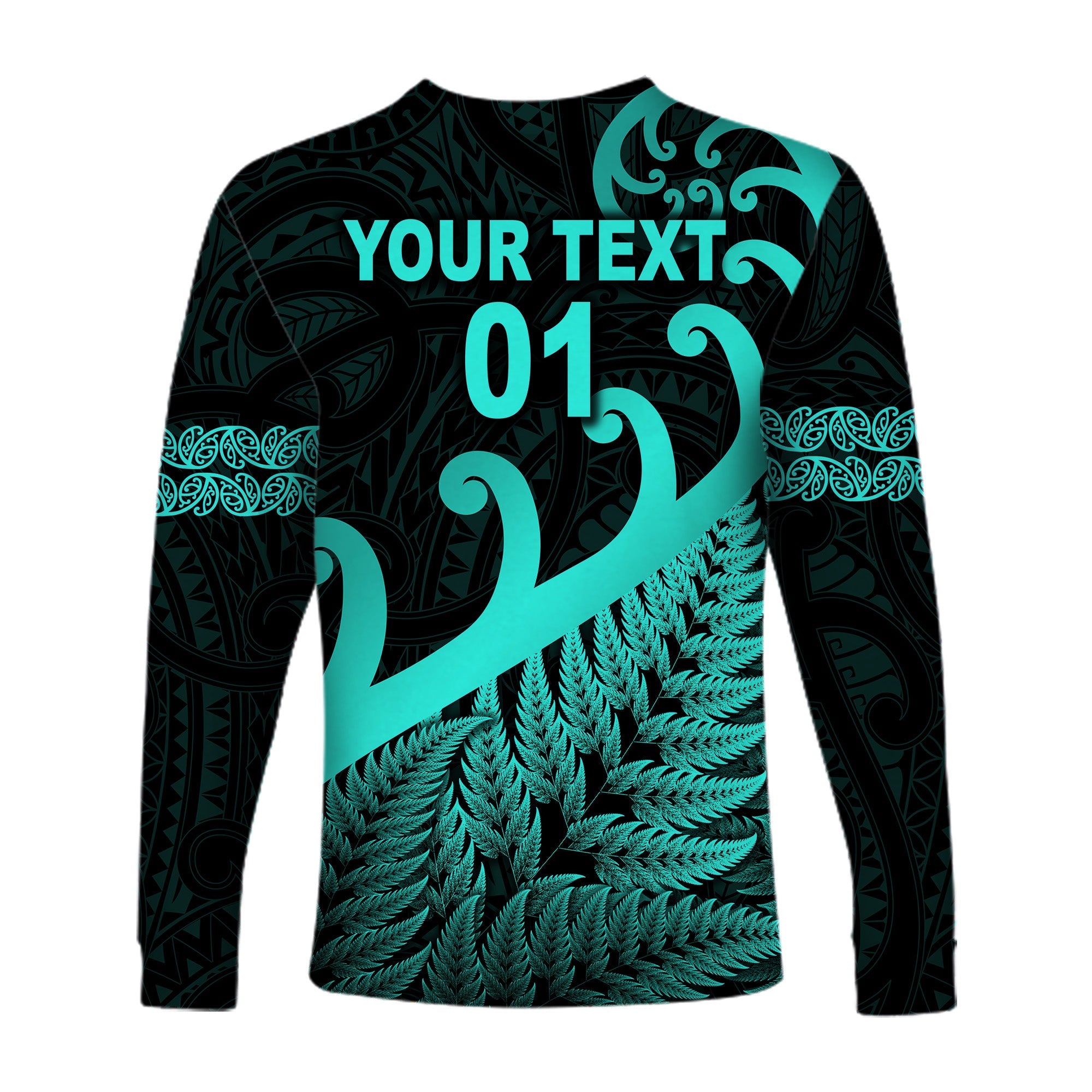 (Custom Personalised) New Zealand Rugby Maori Long Sleeve Shirt Silver Fern Koru Vibes - Turquoise - Vibe Hoodie Shop