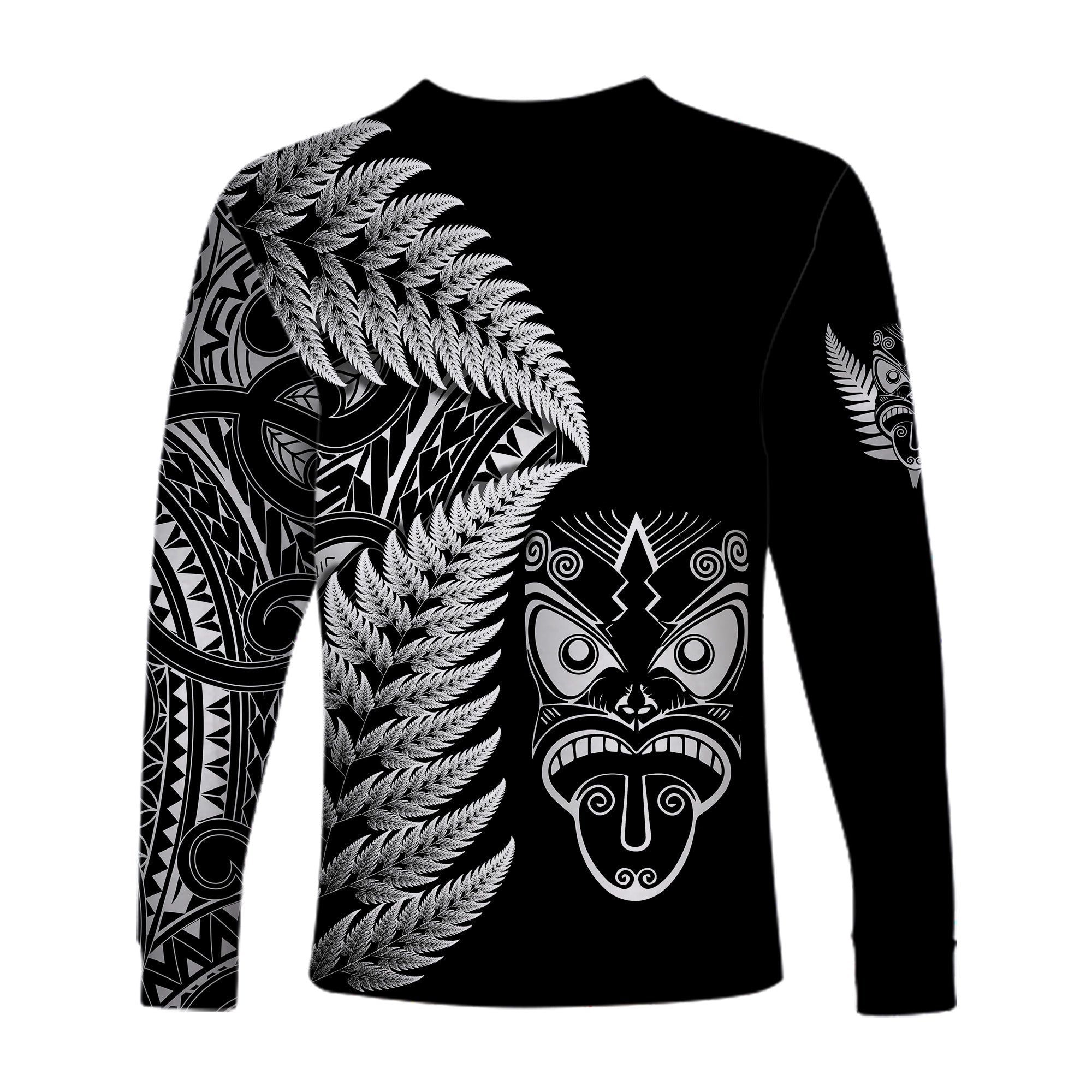 New Zealand Haka Rugby Maori Long Sleeve Shirt Silver Fern Vibes - Black - Vibe Hoodie Shop