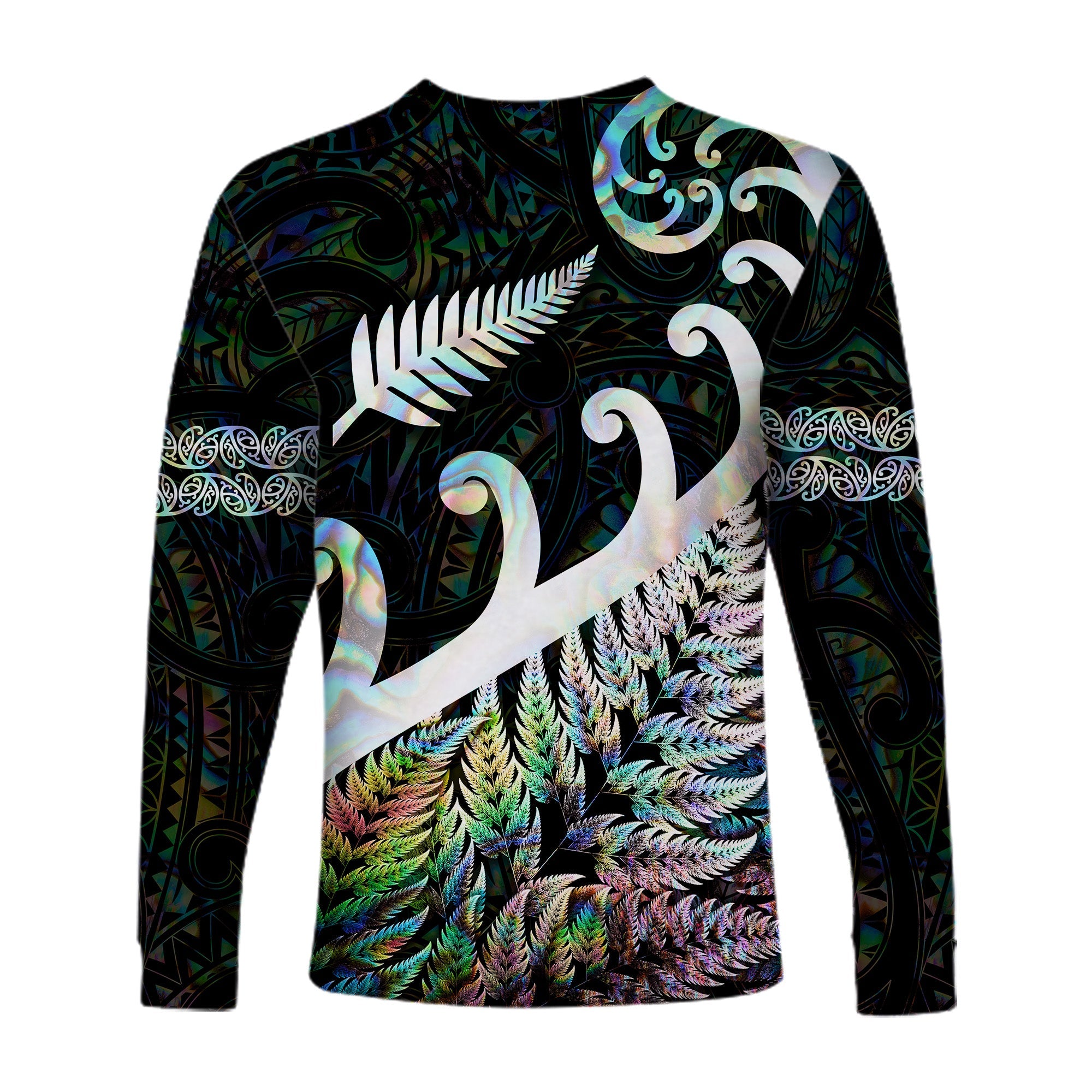 New Zealand Rugby Maori Long Sleeve Shirt Silver Fern Koru Vibes - Paua Shell - Vibe Hoodie Shop