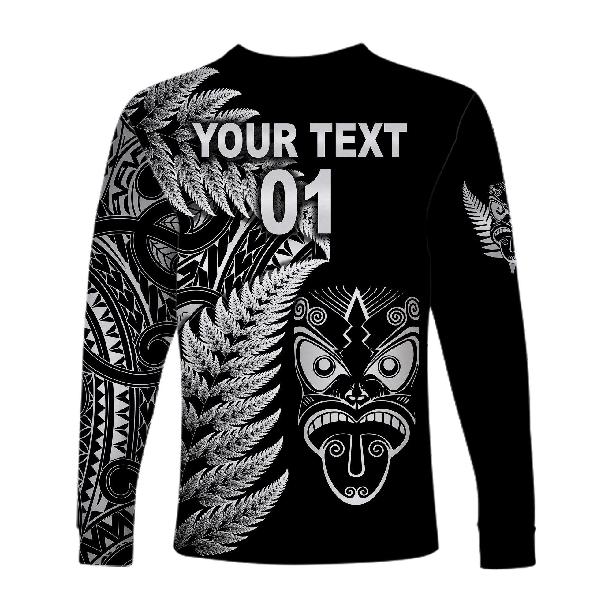 (Custom Personalised) New Zealand Haka Rugby Maori Long Sleeve Shirt Silver Fern Vibes - Black - Vibe Hoodie Shop