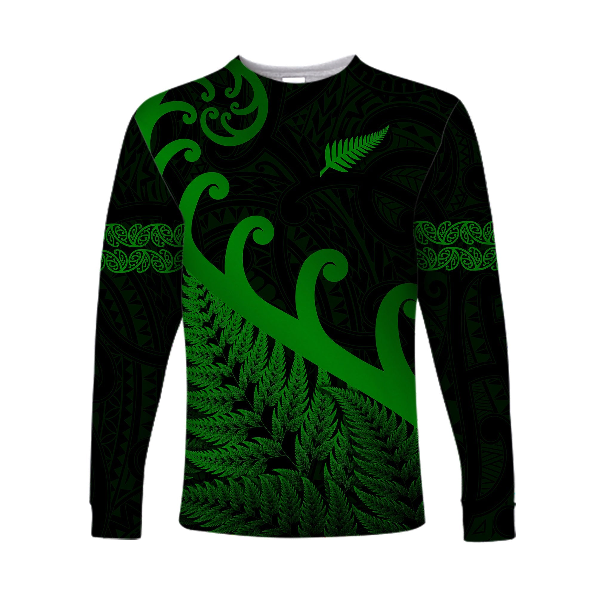 (Custom Personalised) New Zealand Rugby Maori Long Sleeve Shirt Silver Fern Koru Vibes - Green - Vibe Hoodie Shop