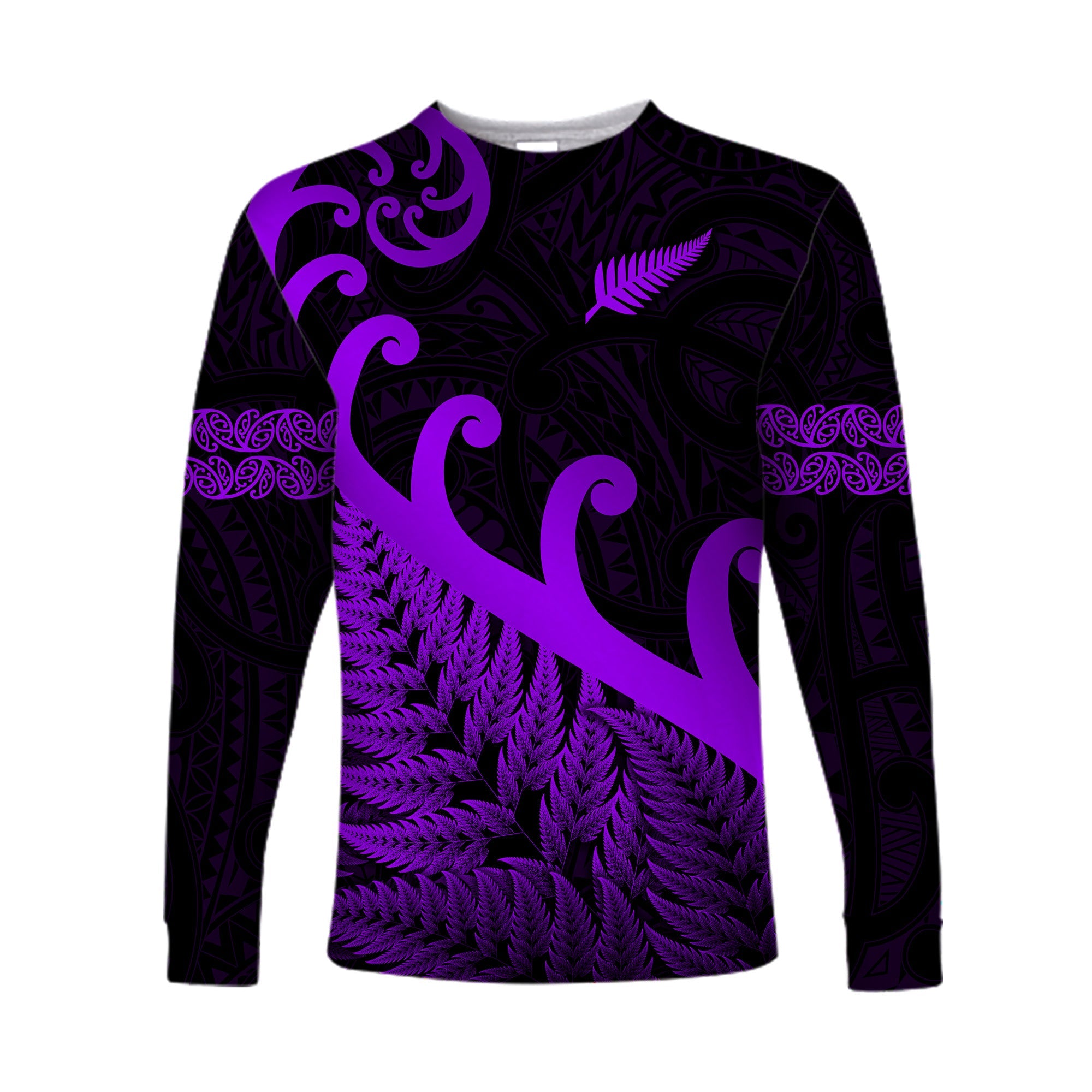 (Custom Personalised) New Zealand Rugby Maori Long Sleeve Shirt Silver Fern Koru Vibes - Purple - Vibe Hoodie Shop