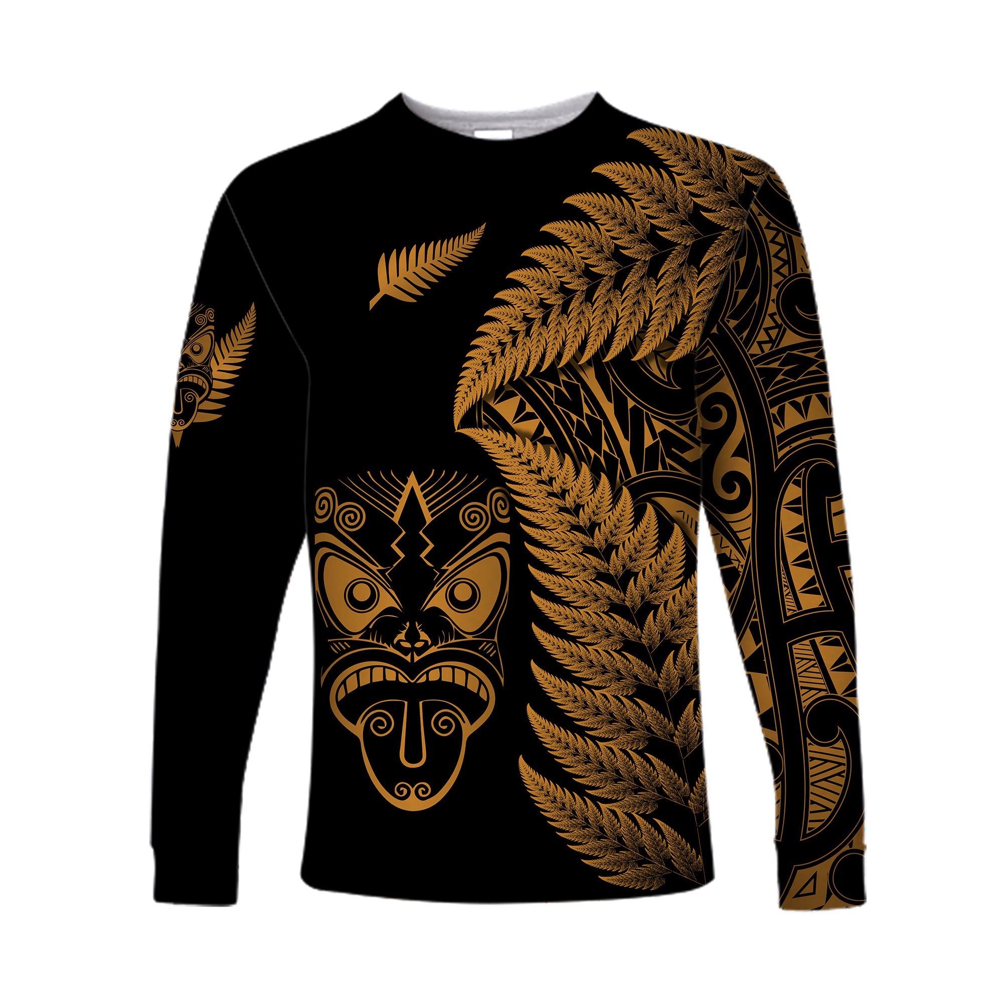 (Custom Personalised) New Zealand Haka Rugby Maori Long Sleeve Shirt Silver Fern Vibes - Gold - Vibe Hoodie Shop