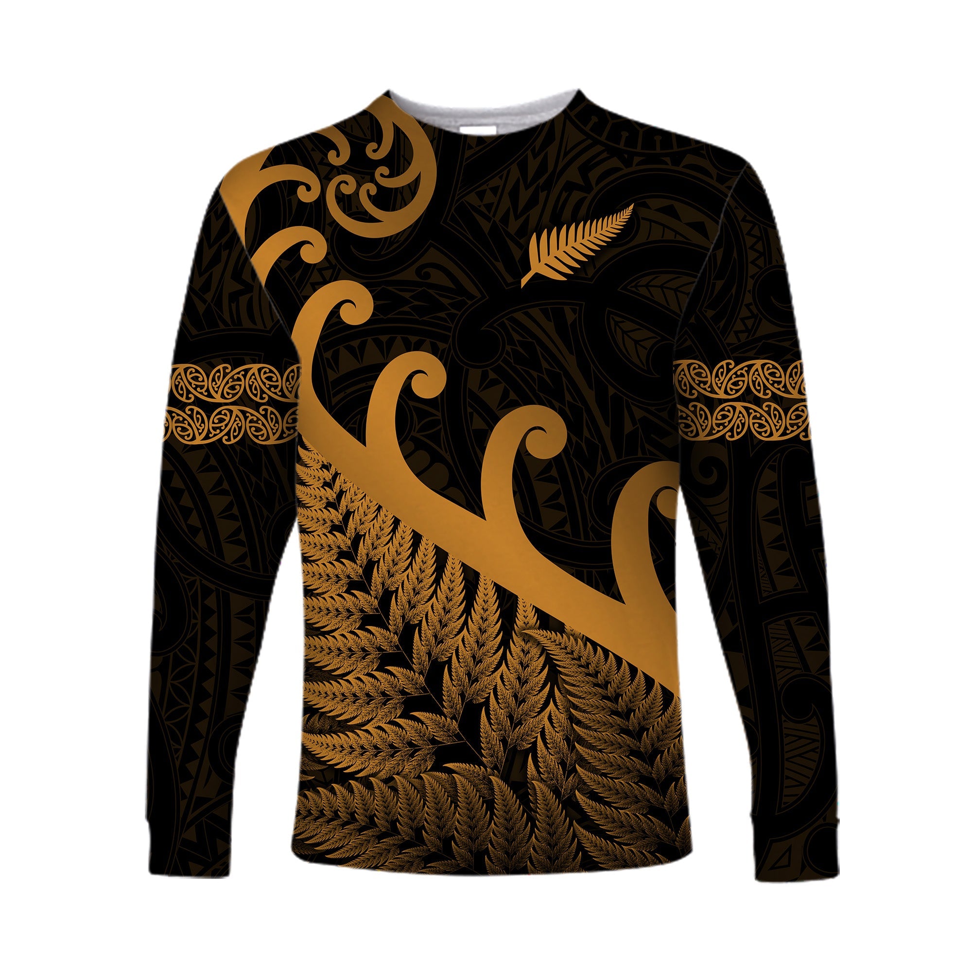 (Custom Personalised) New Zealand Rugby Maori Long Sleeve Shirt Silver Fern Koru Vibes - Gold - Vibe Hoodie Shop