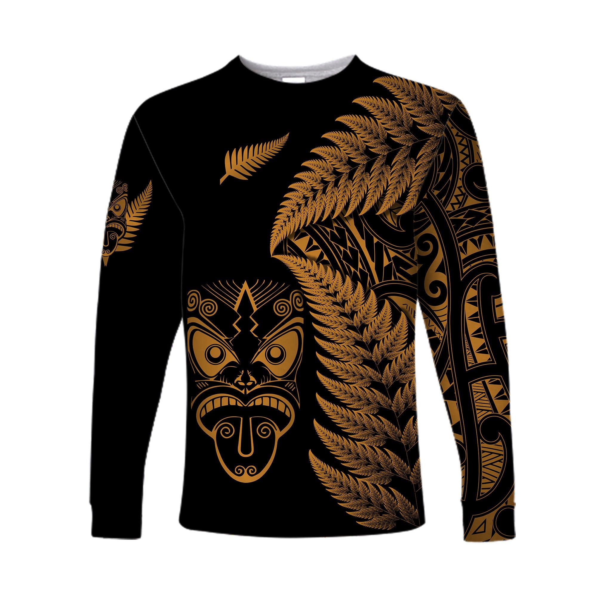 New Zealand Haka Rugby Maori Long Sleeve Shirt Silver Fern Vibes - Gold - Vibe Hoodie Shop