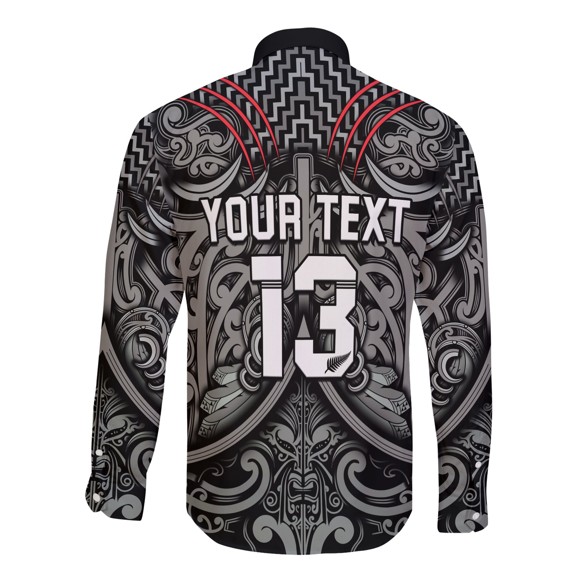 (Custom Text and Number) New Zealand Silver Fern Rugby Long Sleeve Button Shirt All Black NZ Maori Pattern - Vibe Hoodie Shop