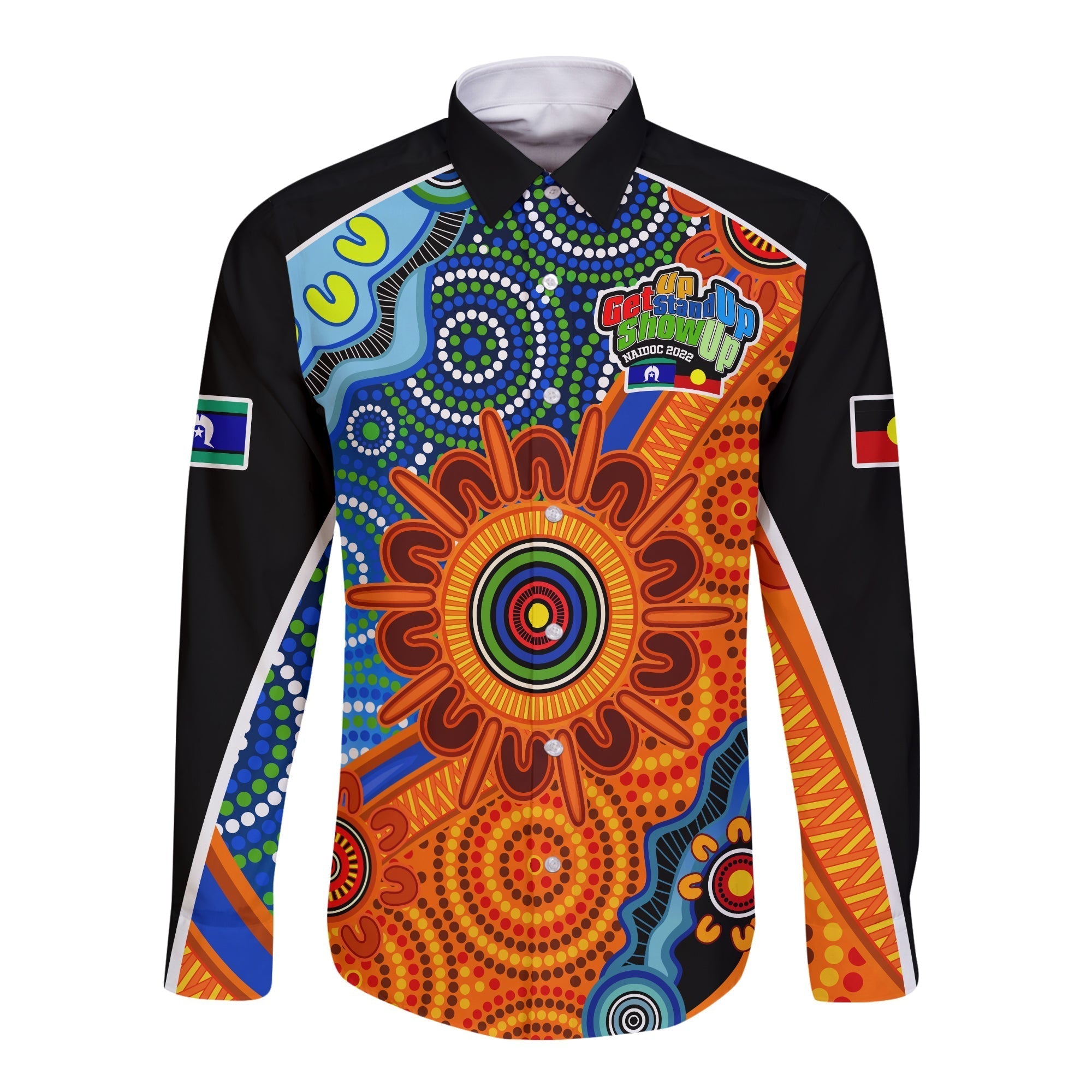 (Custom Text and Number) NAIDOC Week 2022 Long Sleeve Button Shirt Aboriginal and Torres Strait Islanders Together - Vibe Hoodie Shop