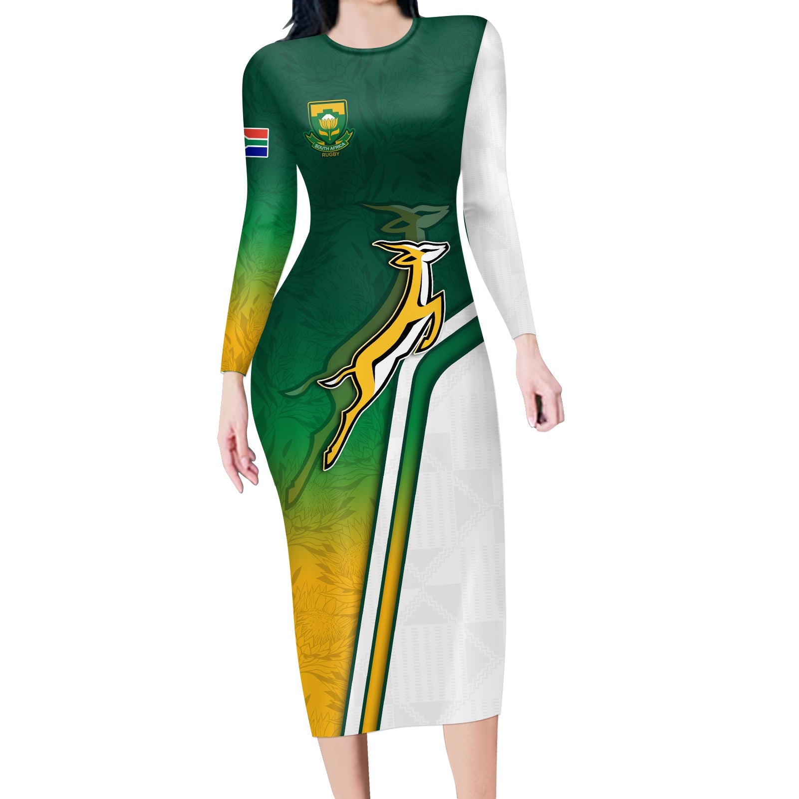 custom-personalised-south-africa-rugby-long-sleeves-dress-protea-flower-springboks-go-bokke