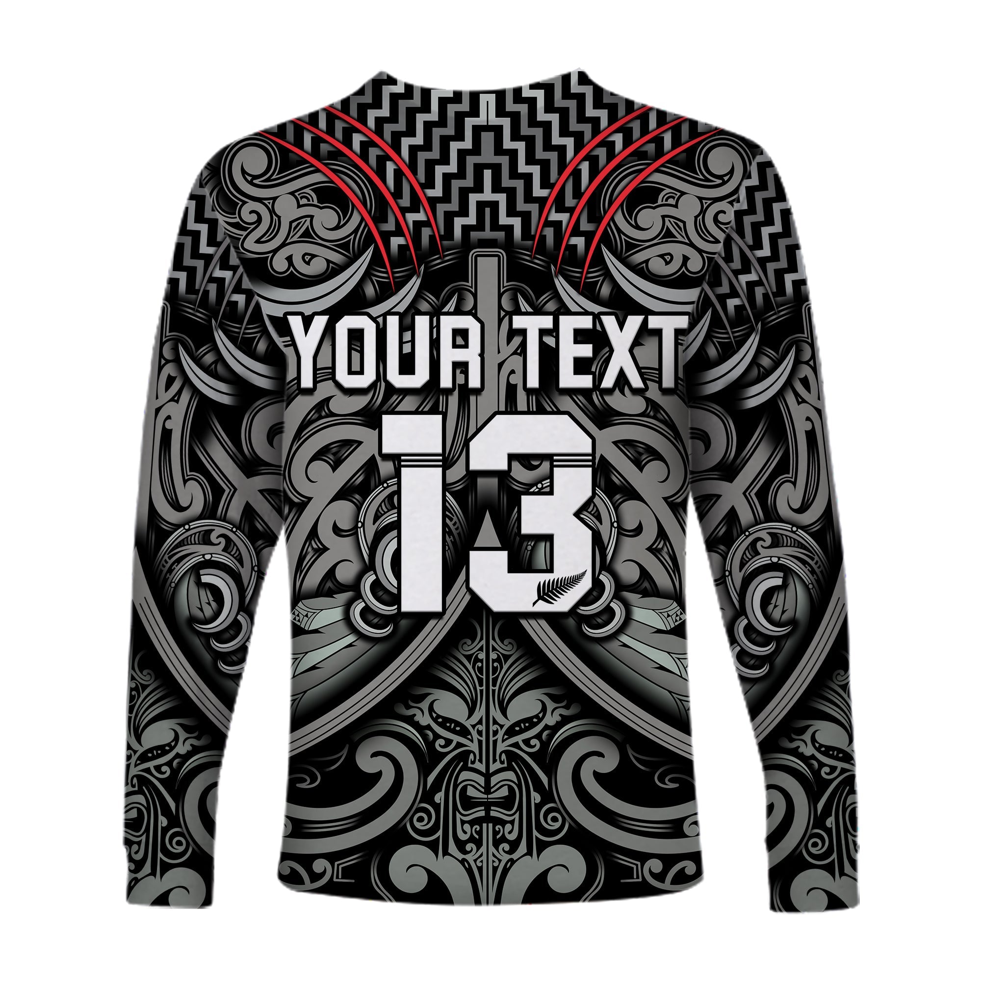 (Custom Text and Number) New Zealand Silver Fern Rugby Long Sleeve Shirt All Black NZ Maori Pattern - Vibe Hoodie Shop