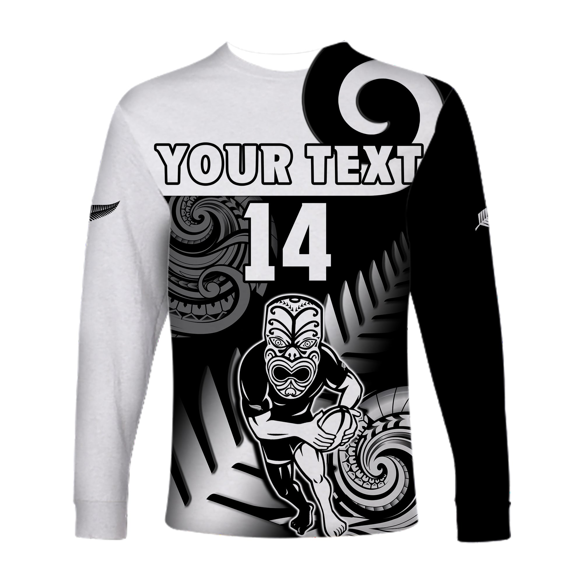 Custom Text And Number New Zealand Silver Fern Rugby Long Sleeve Shirt All Black Maori Koru - Vibe Hoodie Shop