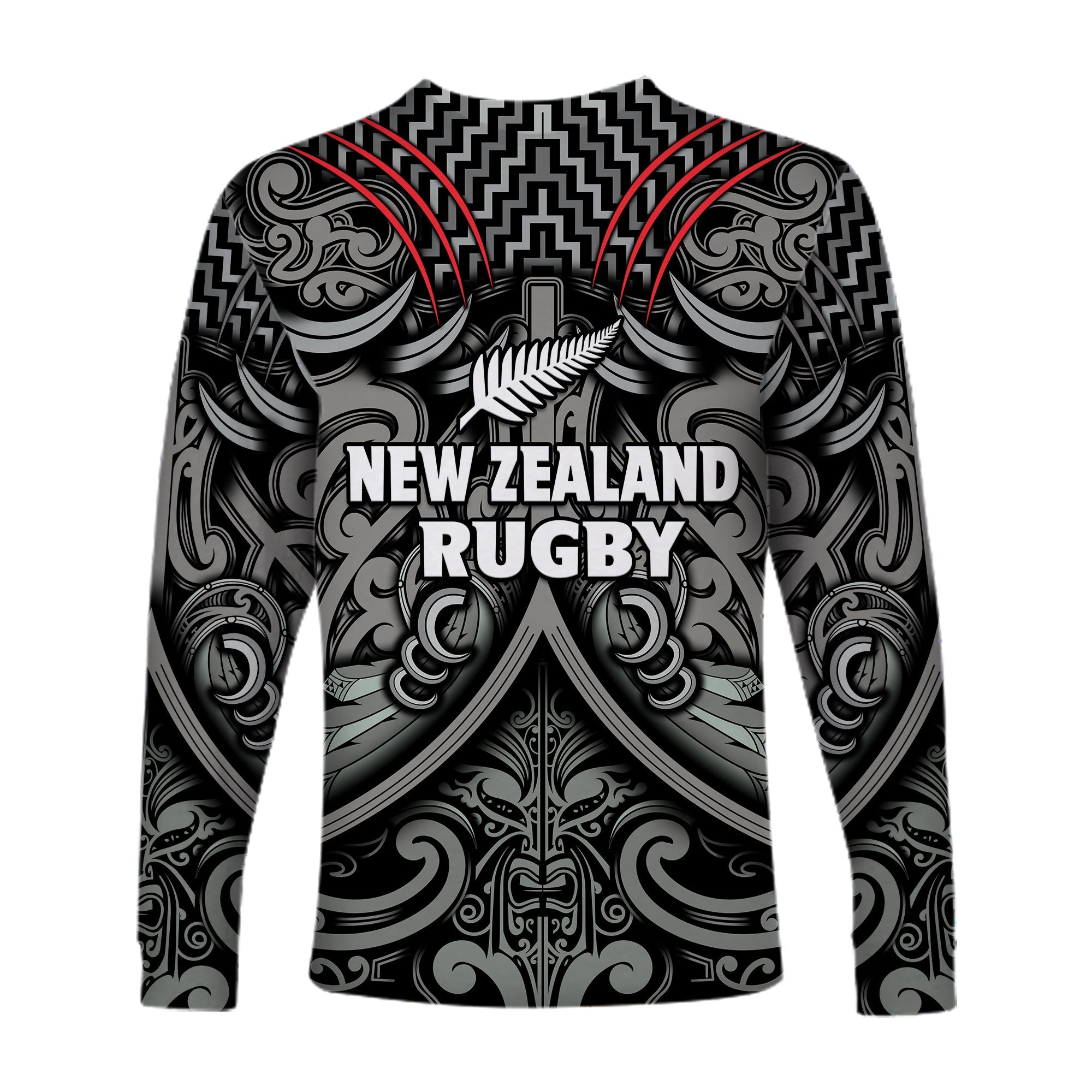 New Zealand Silver Fern Rugby Long Sleeve Shirt All Black NZ Maori Pattern - Vibe Hoodie Shop