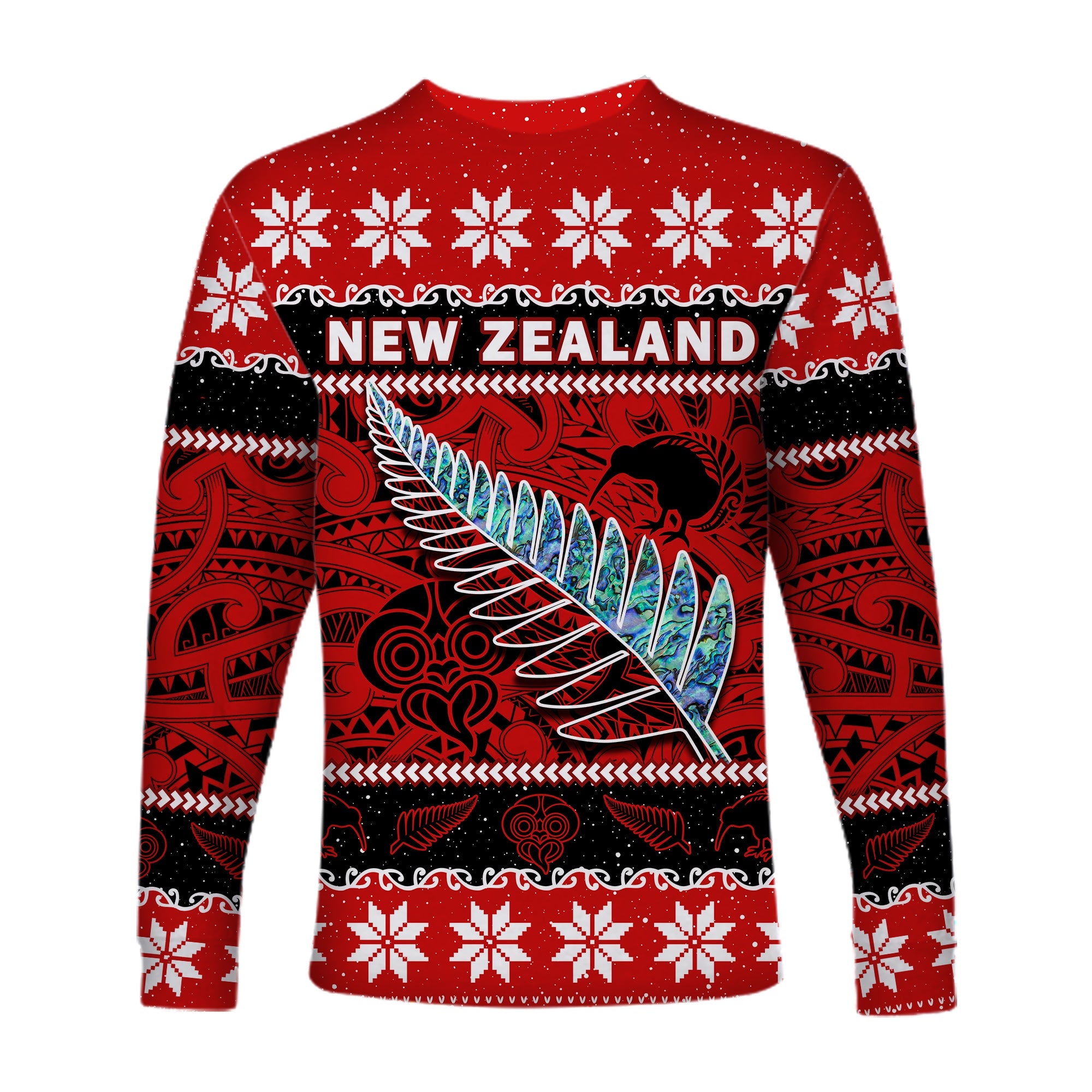 New Zealand Christmas Long Sleeve Shirt Paua Shell Silver Fern Meri Kirihimete - Vibe Hoodie Shop