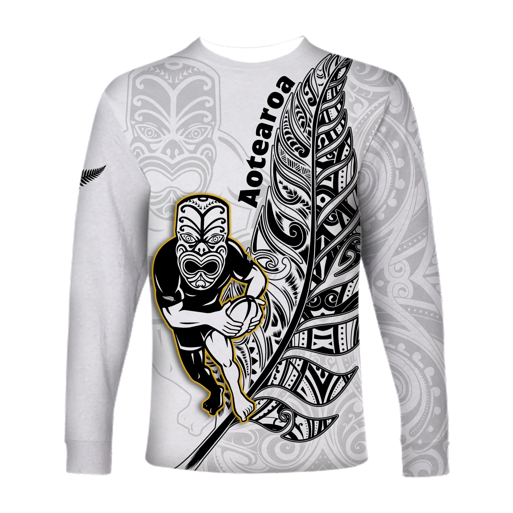 New Zealand Silver Fern Rugby Long Sleeve Shirt All Black Maori Version White - Vibe Hoodie Shop