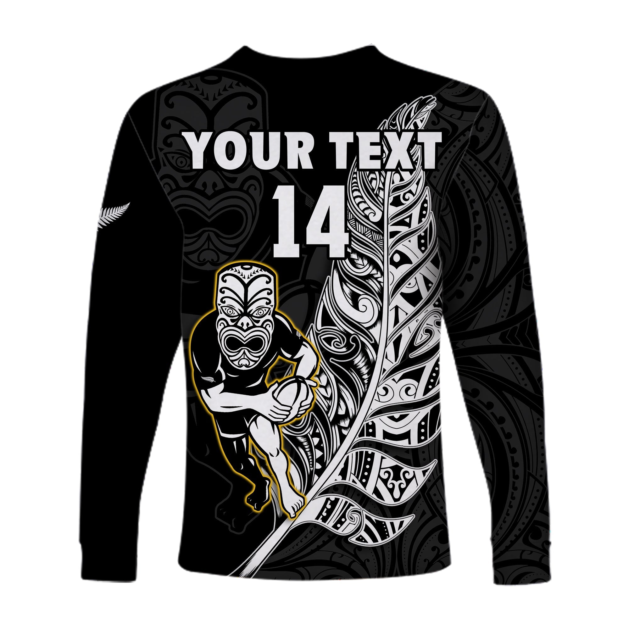 (Custom Text And Number) New Zealand Silver Fern Rugby Long Sleeve Shirt All Black Maori Version Black - Vibe Hoodie Shop