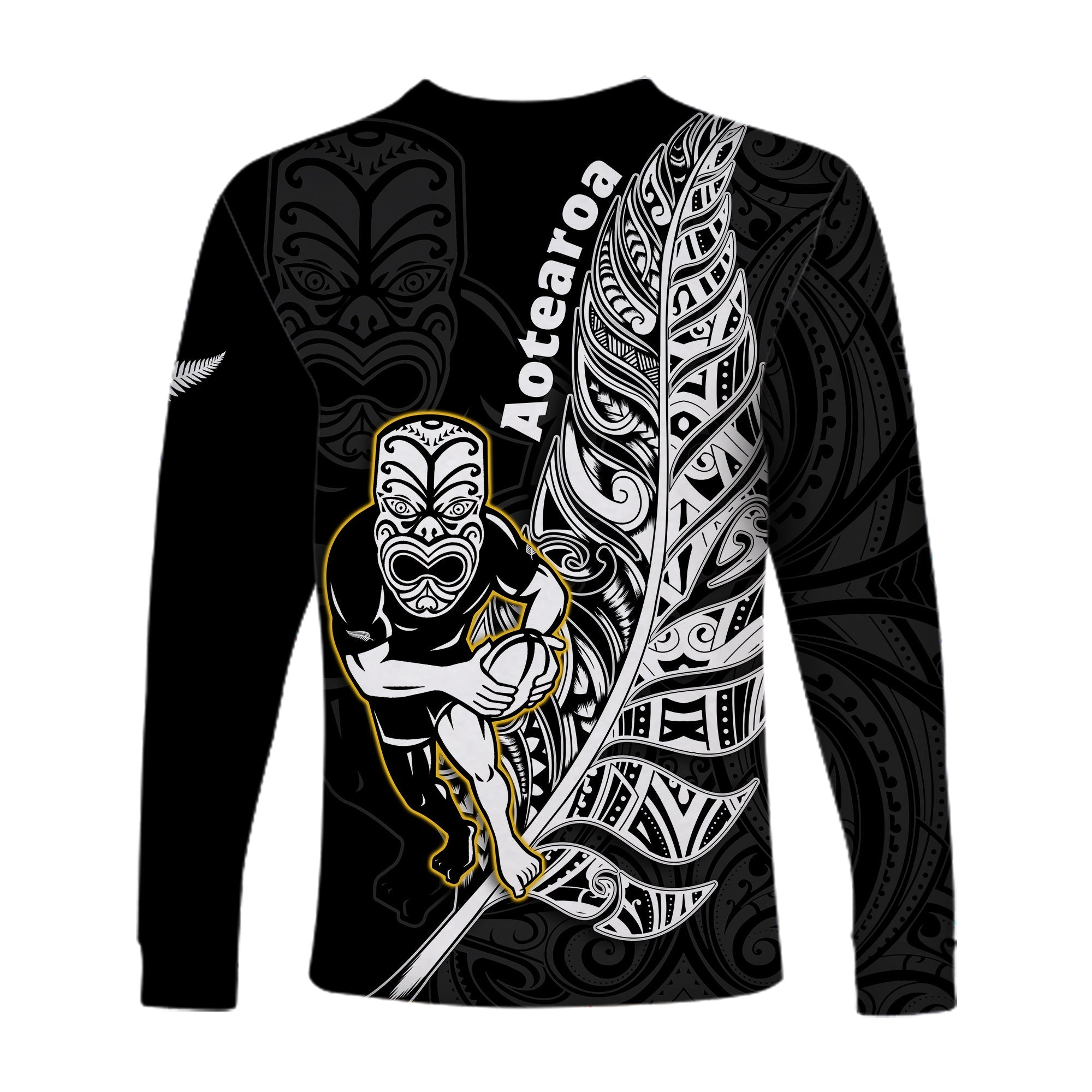 New Zealand Silver Fern Rugby Long Sleeve Shirt All Black Maori Version Black - Vibe Hoodie Shop
