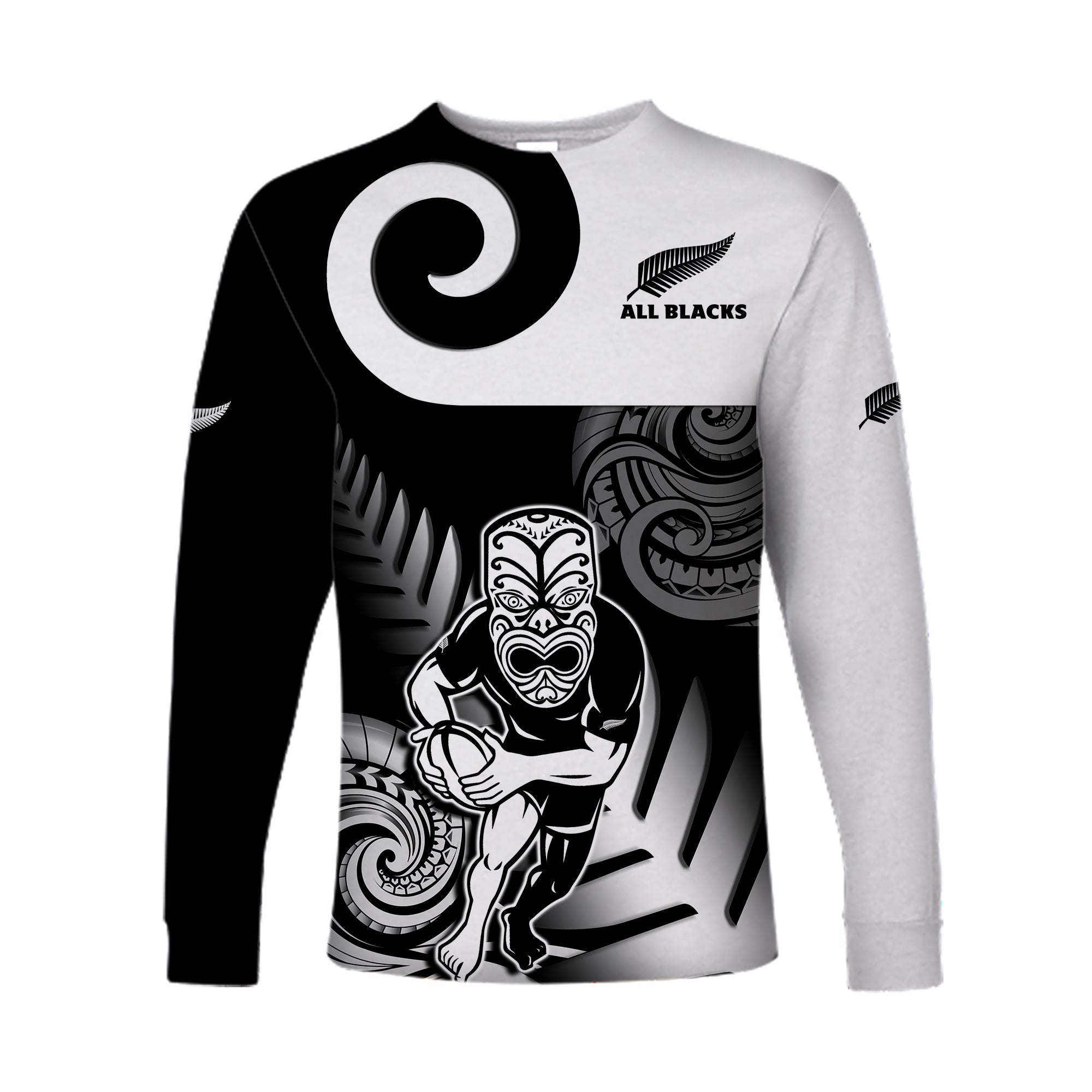 Custom Text And Number New Zealand Silver Fern Rugby Long Sleeve Shirt All Black Maori Koru - Vibe Hoodie Shop