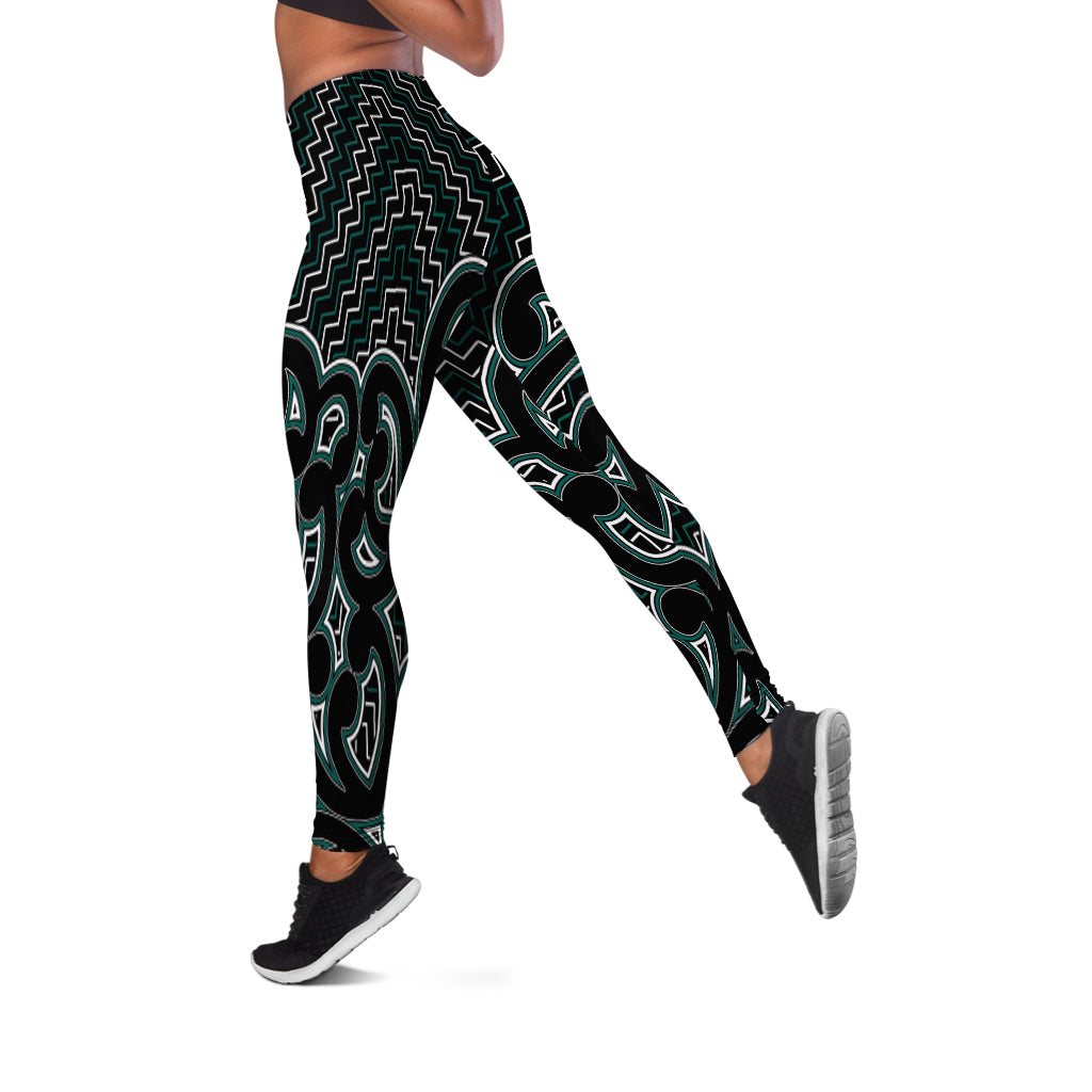 New Zealand Women's Leggings Maori Graphic Tee patterns Green - Vibe Hoodie Shop