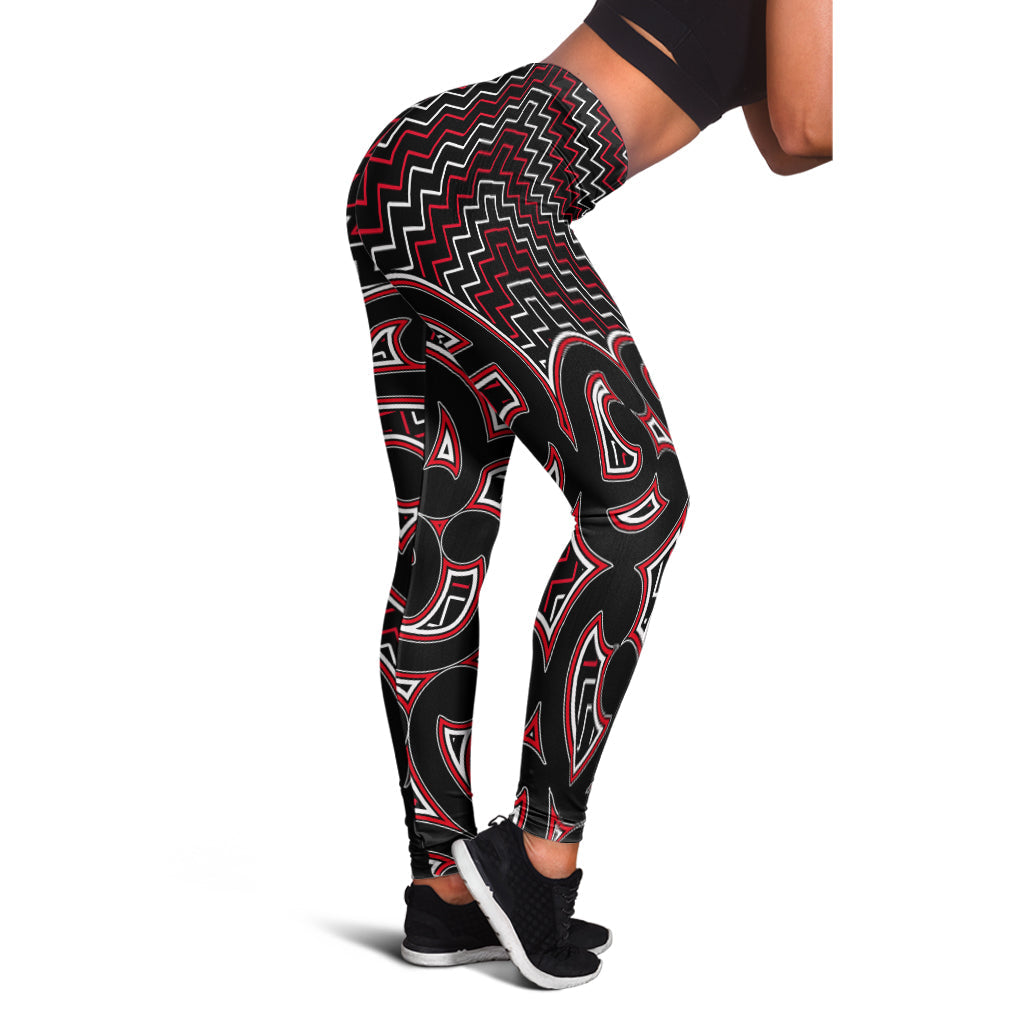 New Zealand Women's Leggings Maori Graphic Tee patterns Red - Vibe Hoodie Shop