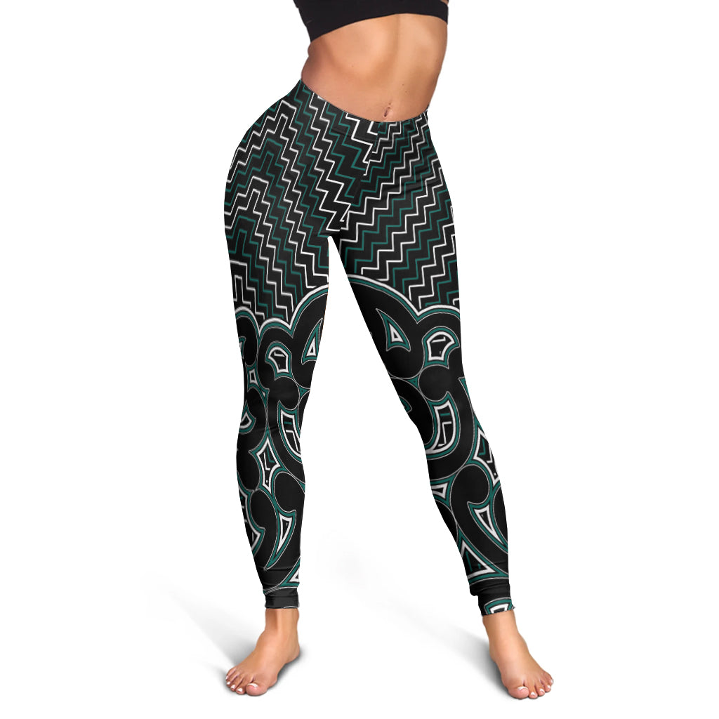 New Zealand Women's Leggings Maori Graphic Tee patterns Green - Vibe Hoodie Shop