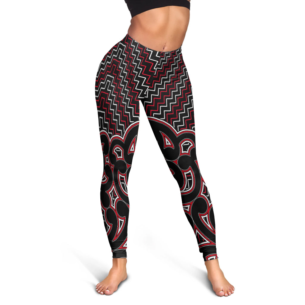 New Zealand Women's Leggings Maori Graphic Tee patterns Red - Vibe Hoodie Shop