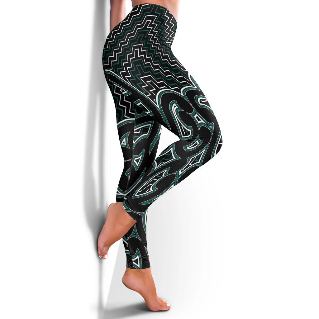 New Zealand Women's Leggings Maori Graphic Tee patterns Green - Vibe Hoodie Shop