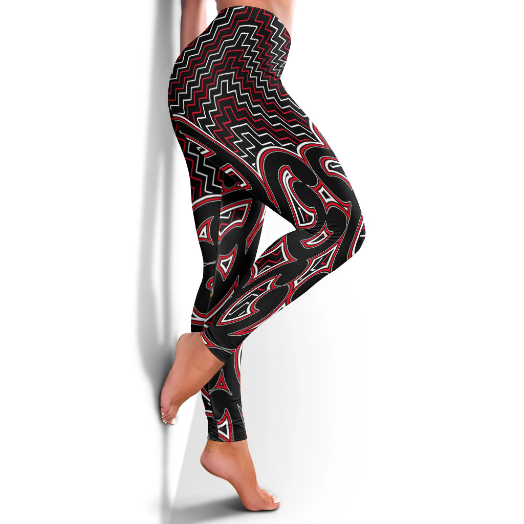 New Zealand Women's Leggings Maori Graphic Tee patterns Red - Vibe Hoodie Shop